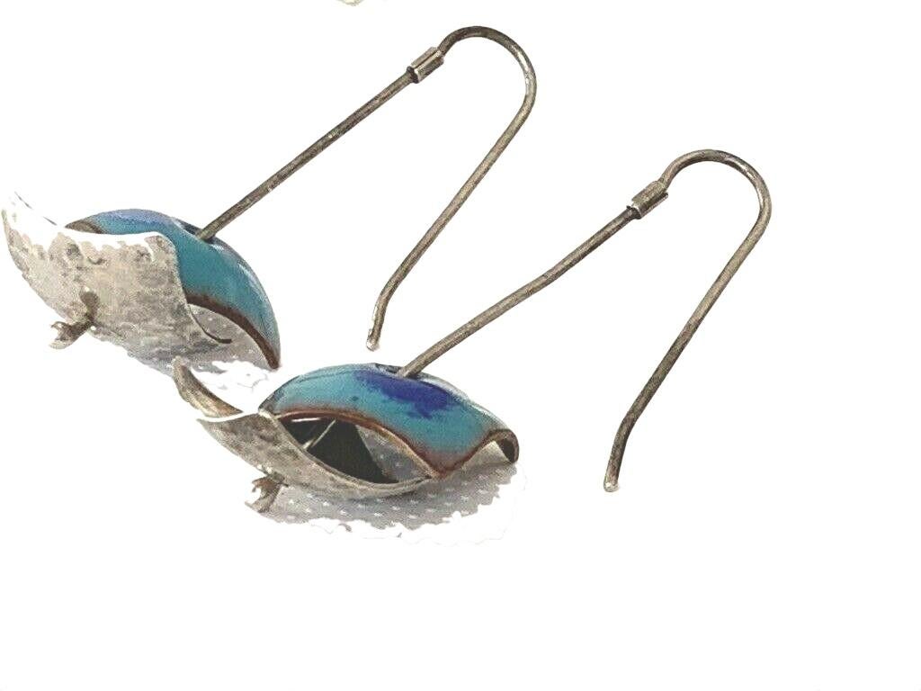 Artisan Handmade Sterling Silver & Enamelled Copper Earrings In Good Condition In London, GB