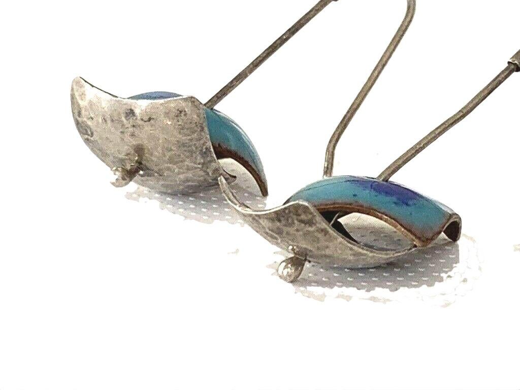 Women's Artisan Handmade Sterling Silver & Enamelled Copper Earrings For Sale