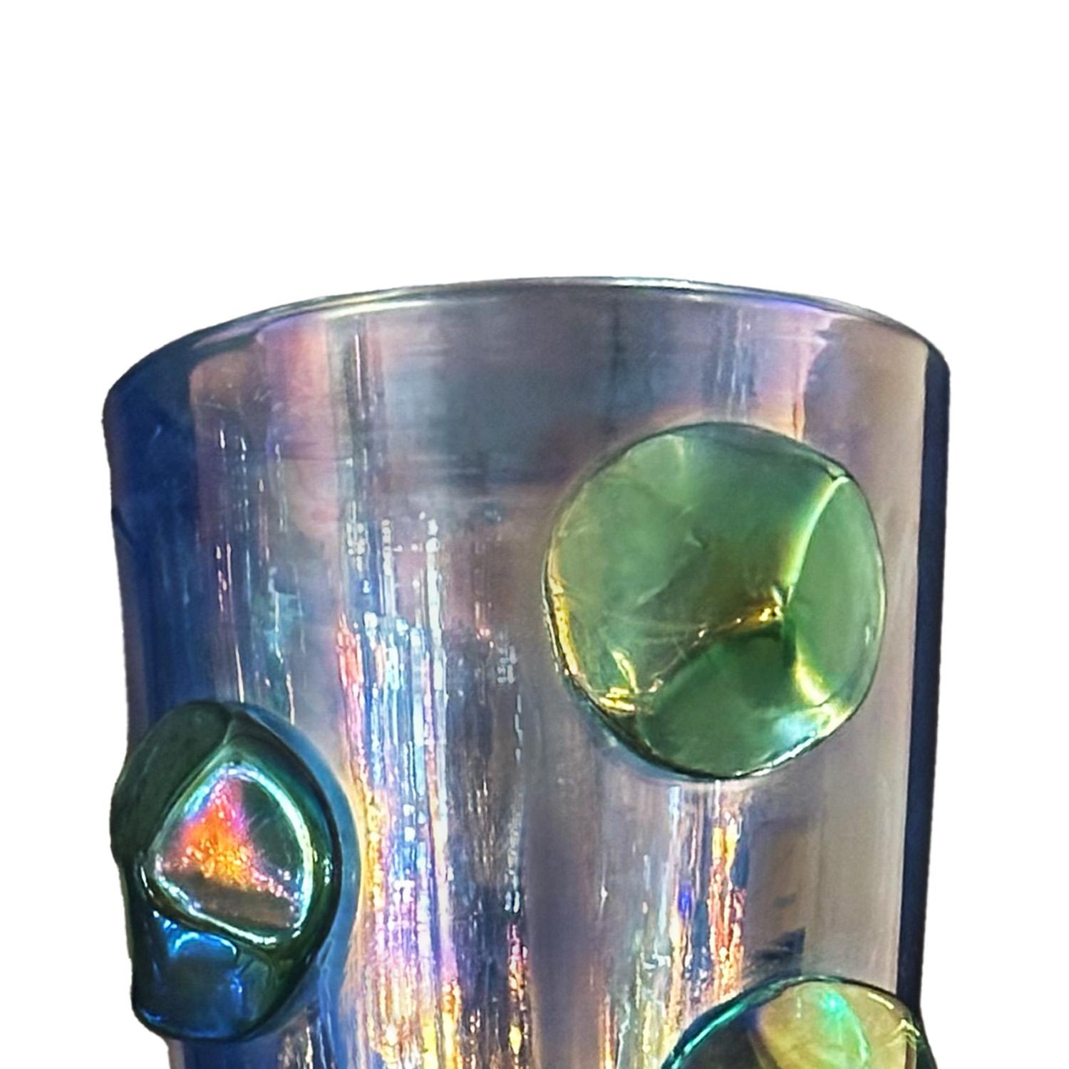 Moderno Vaso Dot Dot Dot in vetro di Murano Iridescente Blu & Greene in vendita