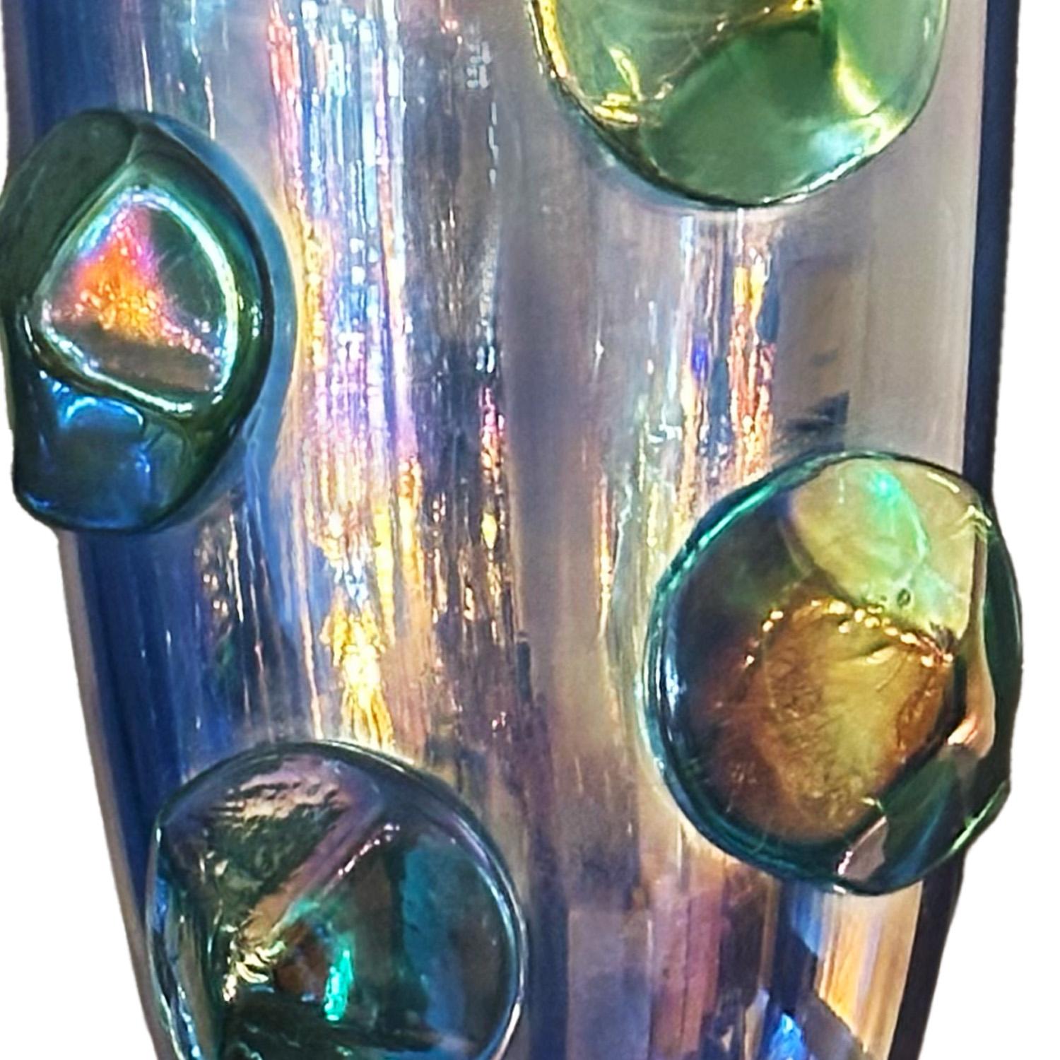 Fatto a mano Vaso Dot Dot Dot in vetro di Murano Iridescente Blu & Greene in vendita