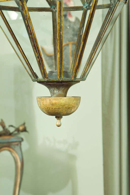 Belle Époque Artisan Italian Brass Diamond-Cut Lantern, Contemporary For Sale