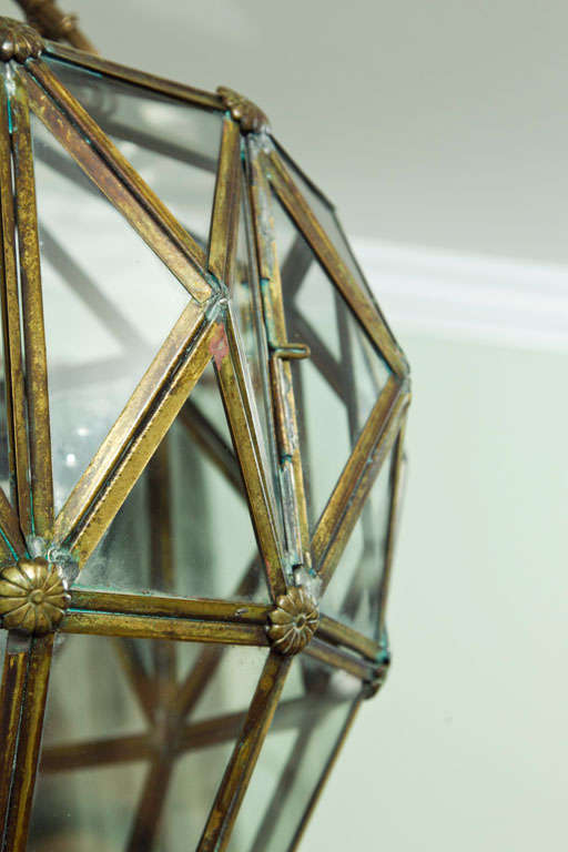 Artisan Italian Brass Diamond-Cut Lantern, Contemporary For Sale 1