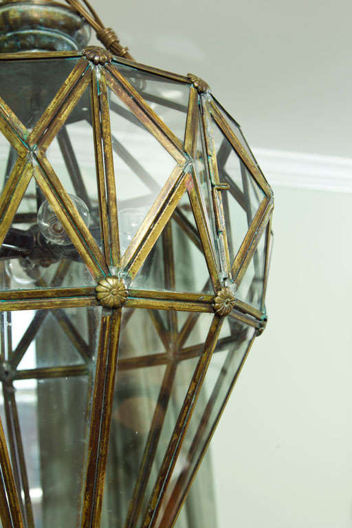 Artisan Italian Brass Diamond-Cut Lantern, Contemporary For Sale 2