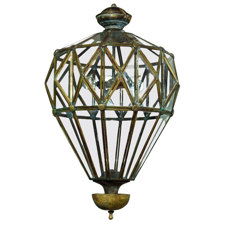 Artisan Italian Brass Diamond-Cut Lantern, Contemporary For Sale