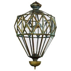 Farol artesano italiano de latón envejecido con corte de diamante, contemporáneo, certificado UL