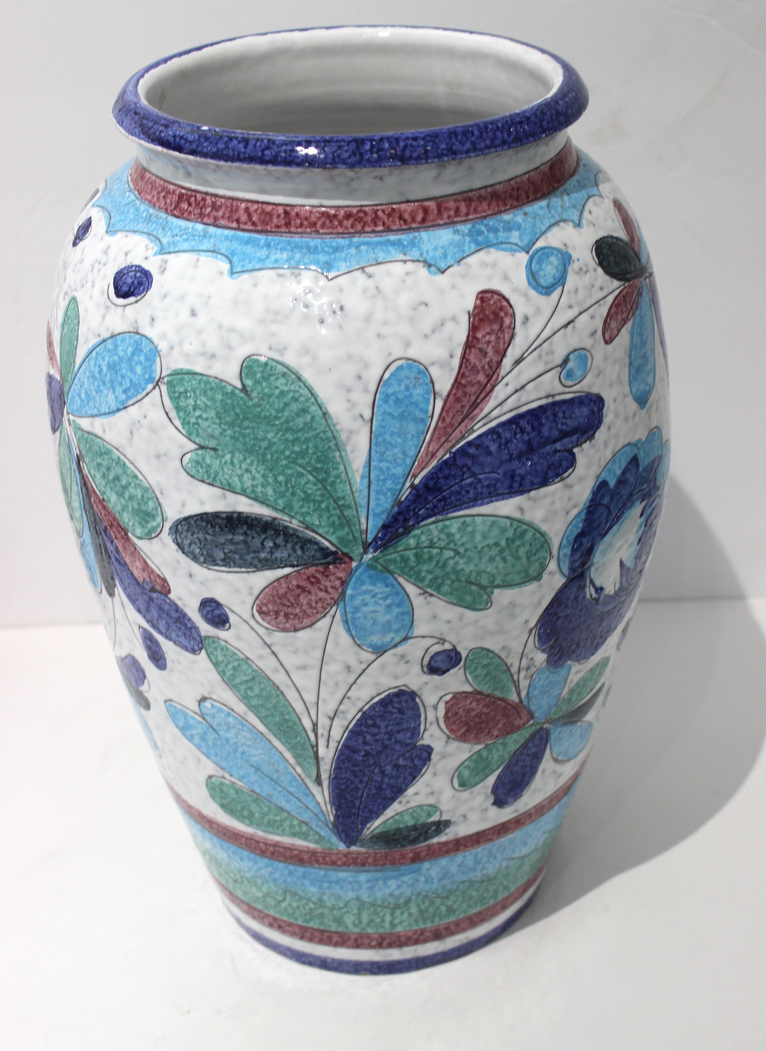 Vintage Artisan Italian terra cotta Majolica painted urn from a Palm Beach estate.
