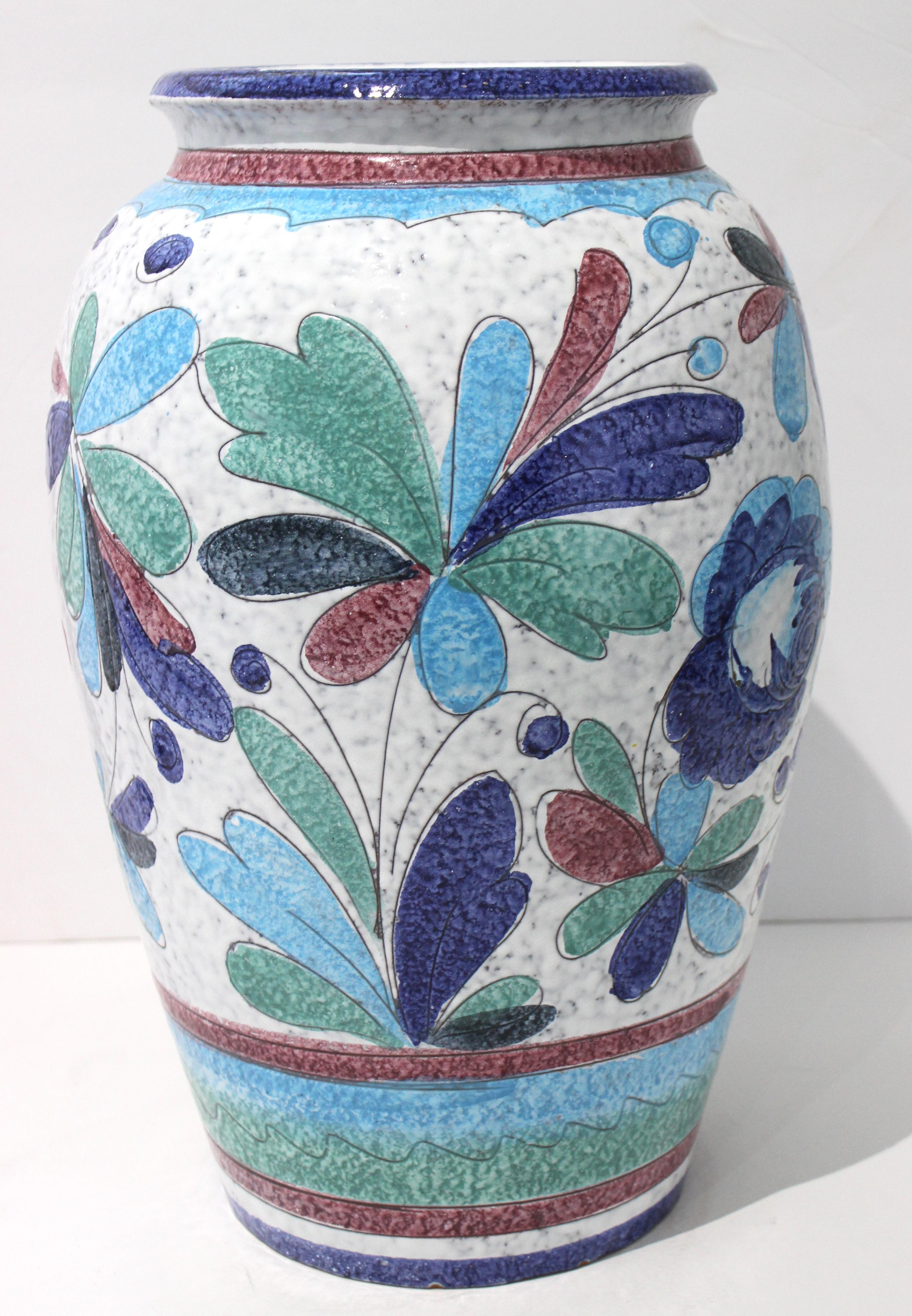 Rustic Artisan Italian Terracotta Majolica Painted Urn For Sale
