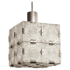 Artisan Kamenicky Senov Bohemian Glass Cube Pendant, 1960s