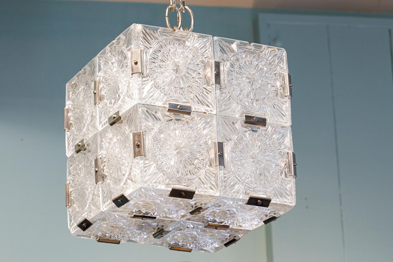 Pressed Artisan Kamenicky Senov Bohemian Glass Cube Pendant For Sale