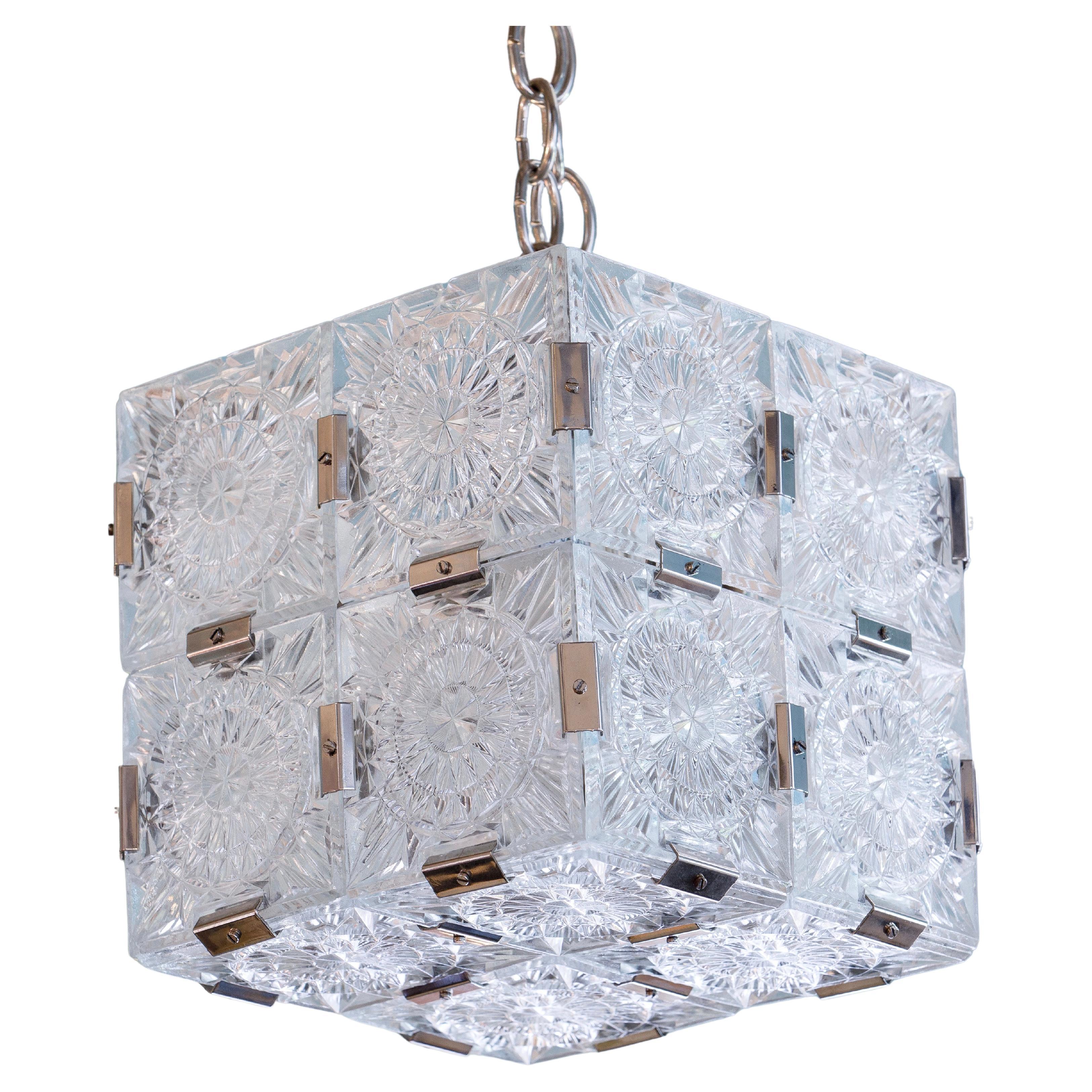 Artisan Kamenicky Senov Bohemian Glass Cube Pendant For Sale