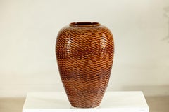 Artisan Large Honeycomb-Textured Ceramic Vase in Warm Amber Glaze