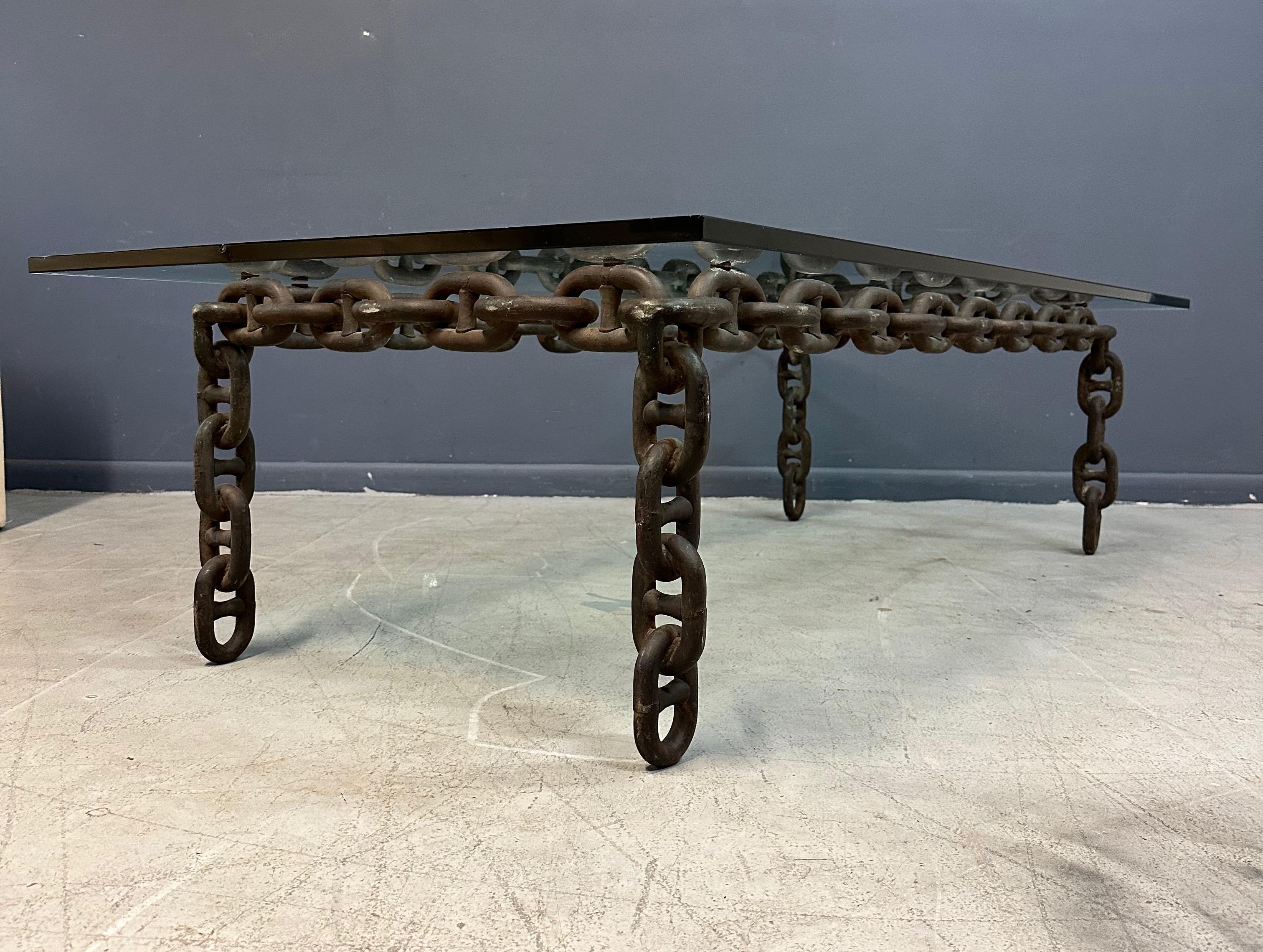 Artisan Large Industrial Chain Link Iron Coffee Table, Belgium, 1970 In Good Condition For Sale In Philadelphia, PA