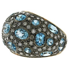 Artisan London Blue Topaz Dome Ring In 18k Yellow Gold & Silver