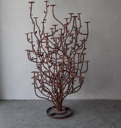 Sculpture d'arbre en forme de candélabre en fer fabriquée de manière artisanale de 8 pieds
