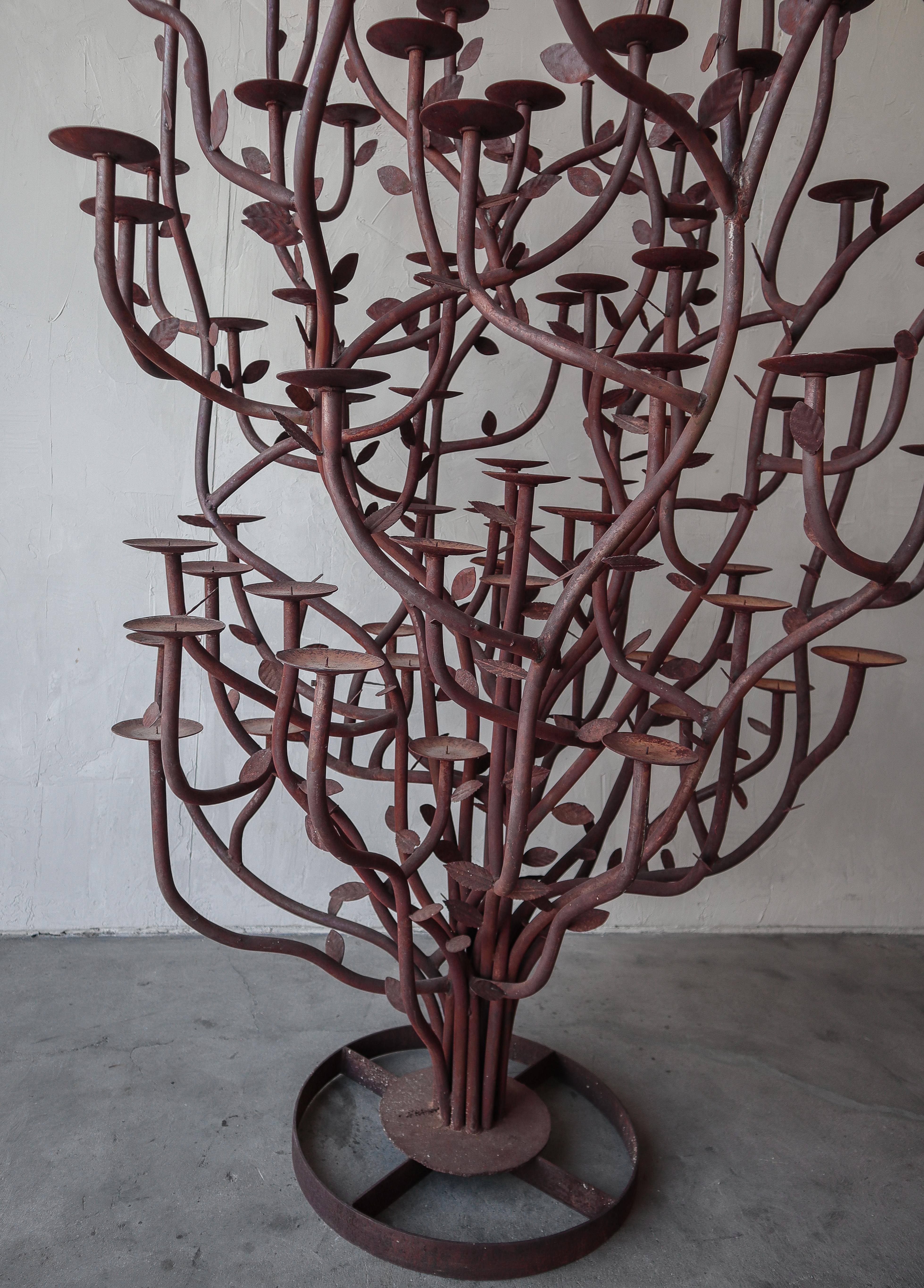 20th Century Massive 8ft Artisan Made Iron Candelabra Tree Sculpture For Sale