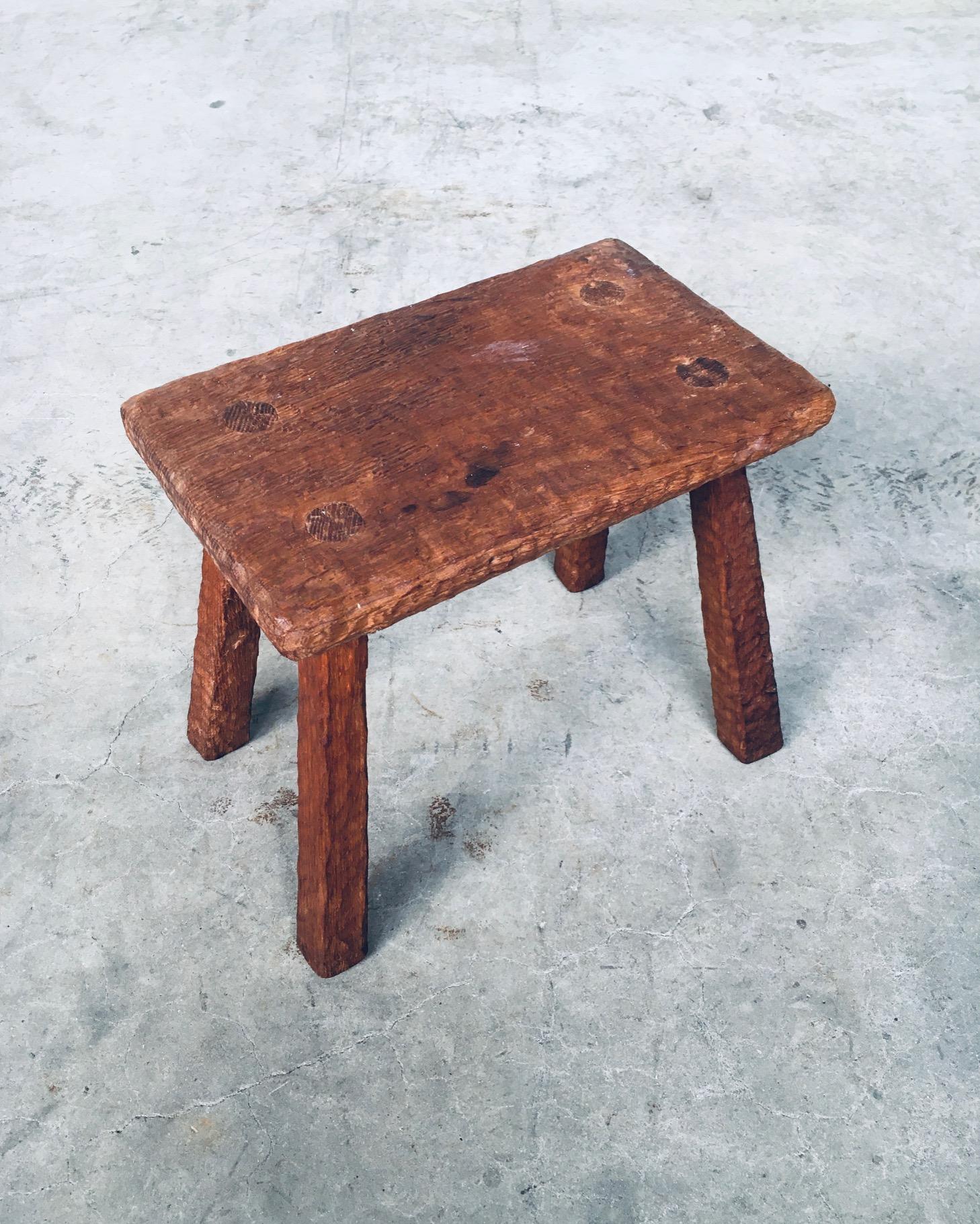 Belgian Artisan Made Carved Oak Low Stool or Side Table For Sale