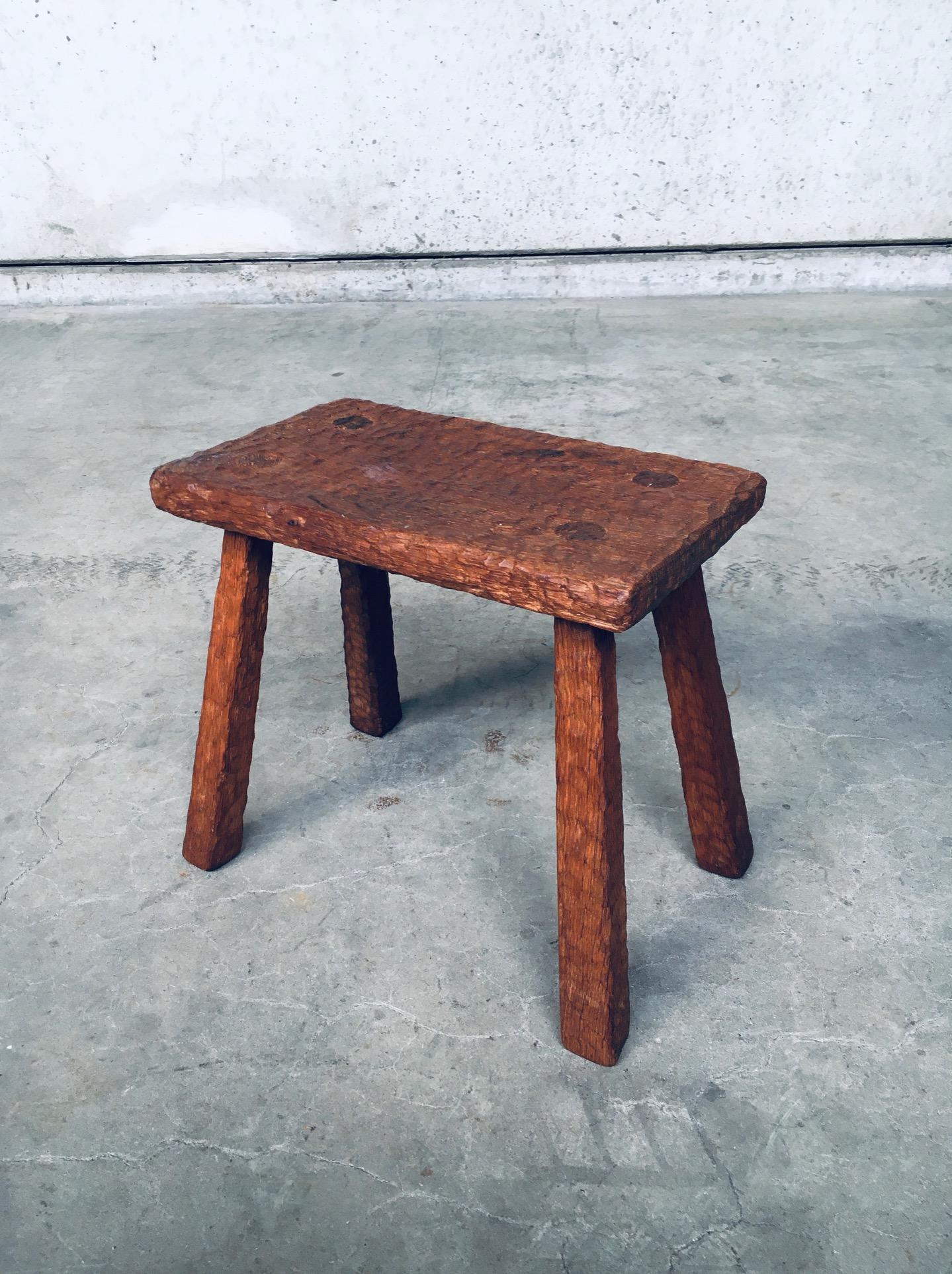 20th Century Artisan Made Carved Oak Low Stool or Side Table For Sale