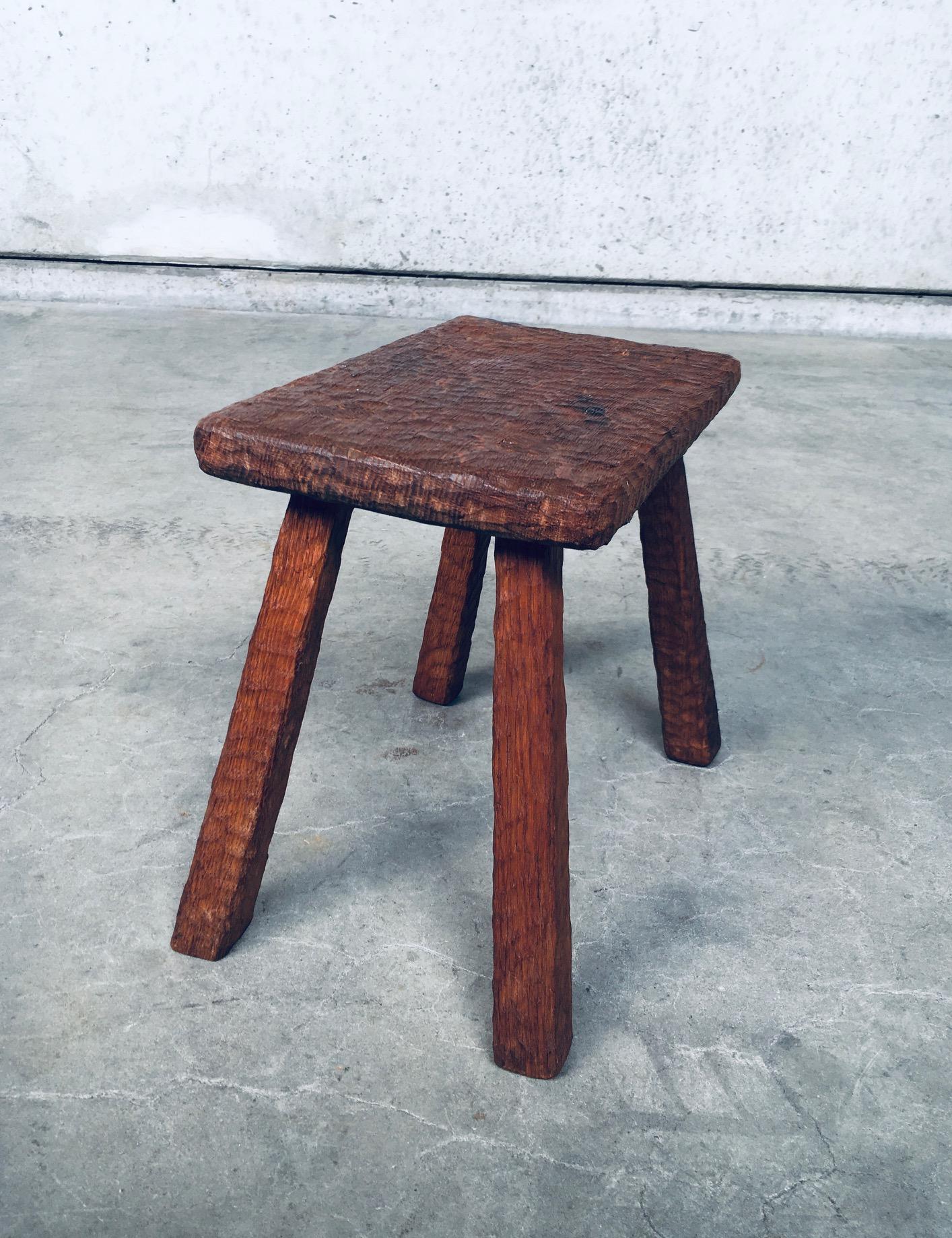 Artisan Made Carved Oak Low Stool or Side Table For Sale 1