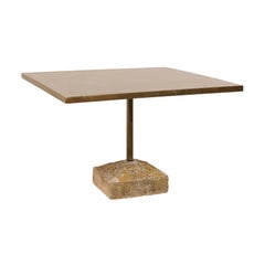 Artisan Made Custom Square Iron Top Table on Stone Plinth Base