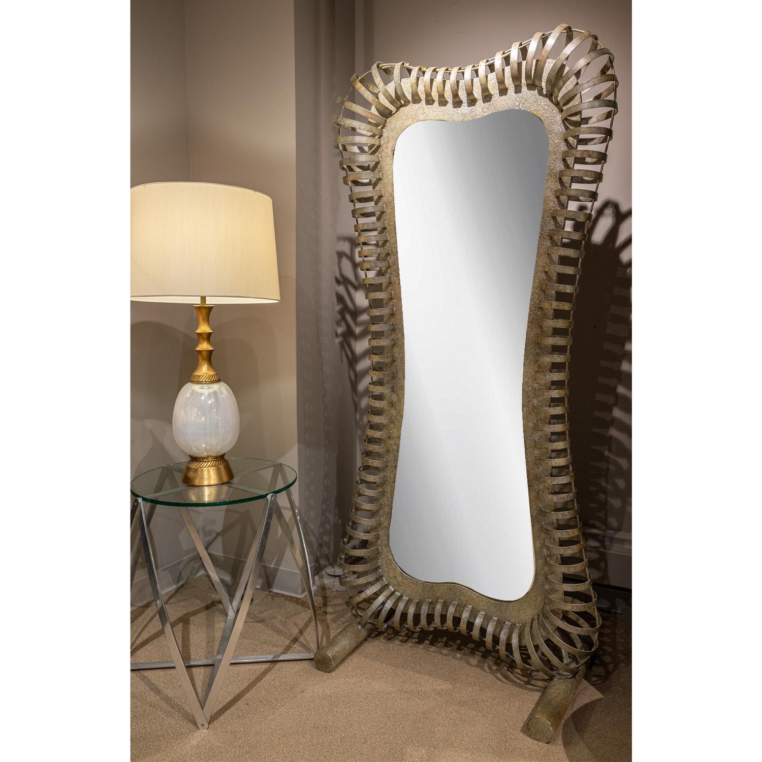 Artisan Made Floor Standing Full Body Mirror in Pewter 1970s In Excellent Condition In New York, NY