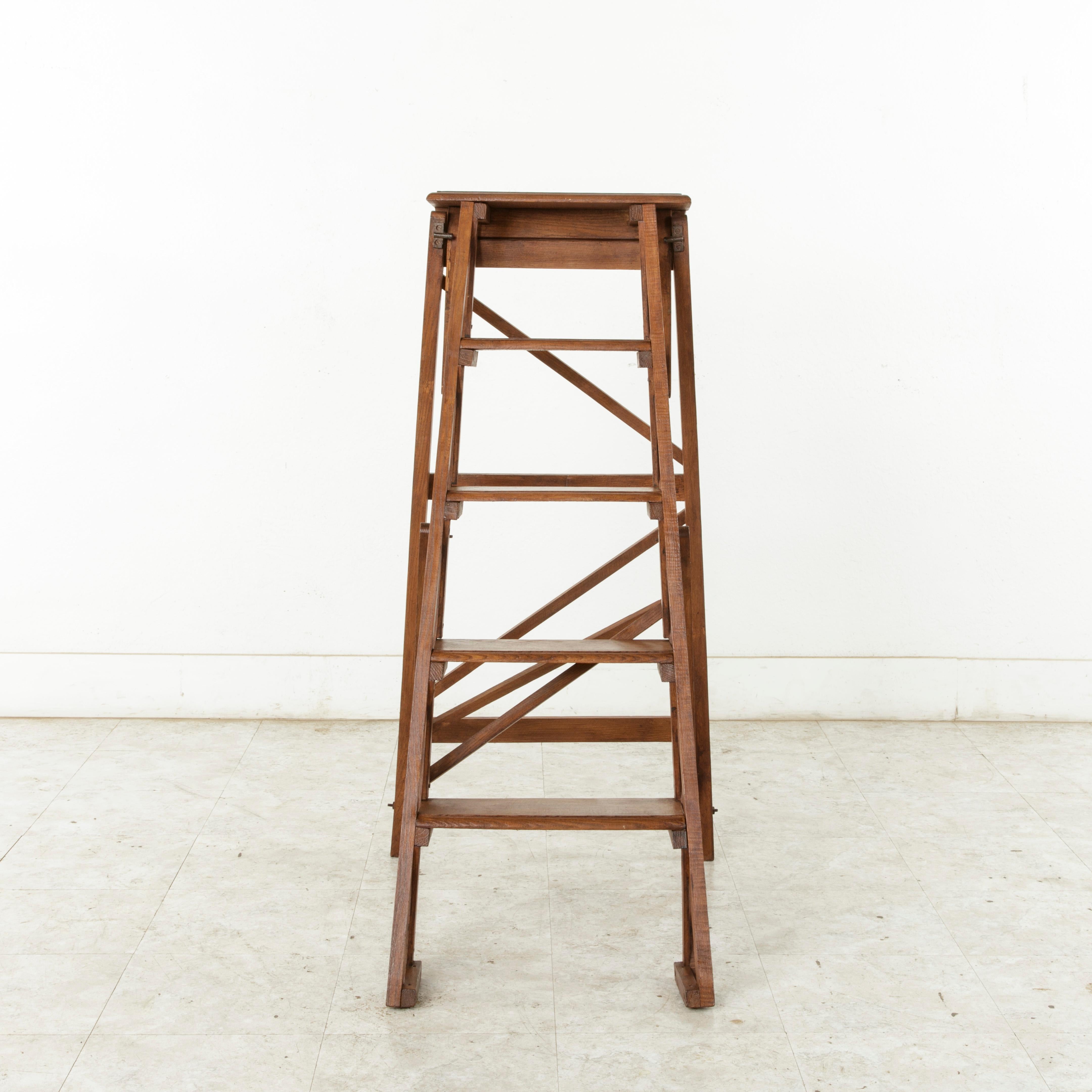 Artisan-Made French Ashwood Library Ladder, circa 1900 at 1stDibs