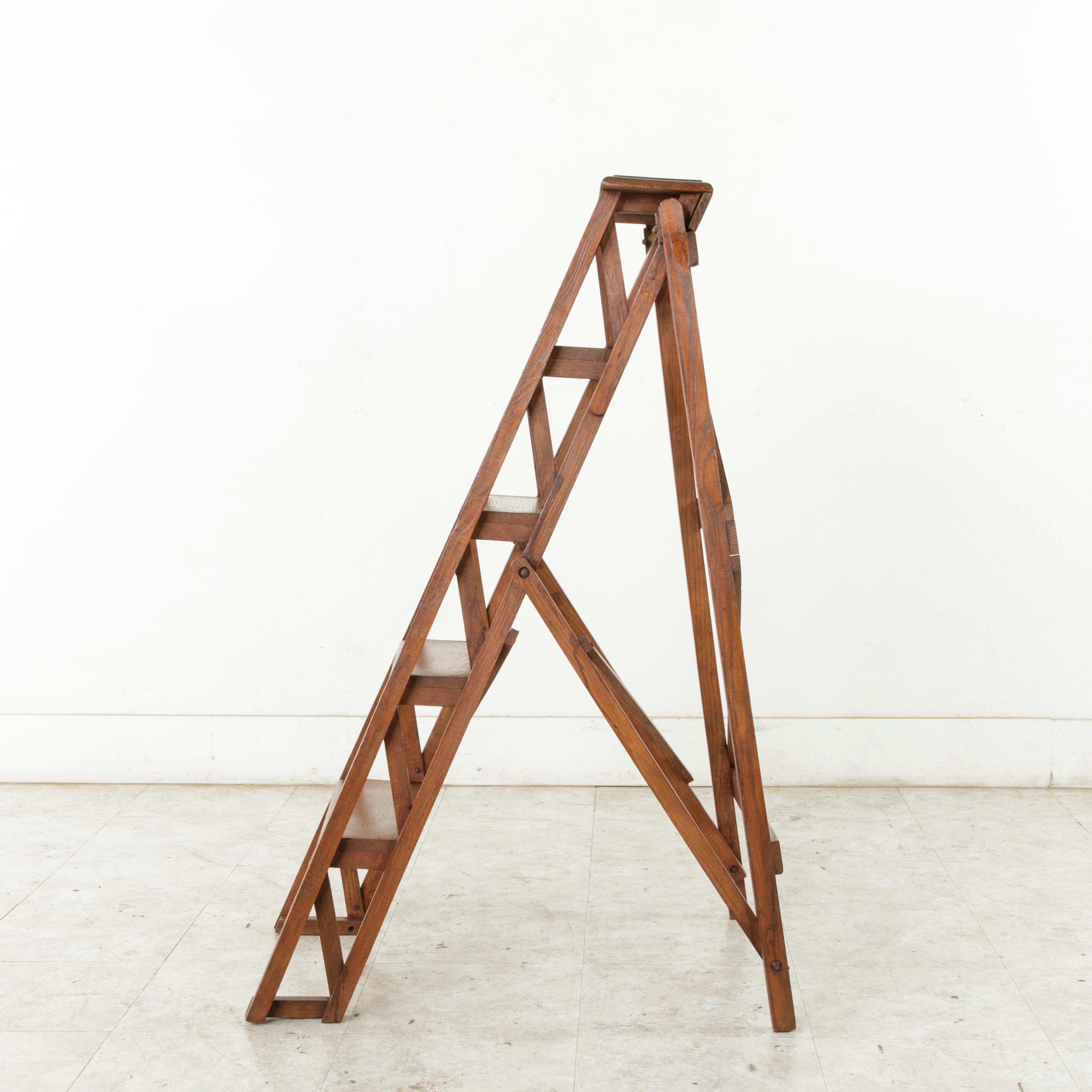Artisan-Made French Ashwood Library Ladder, circa 1900 at 1stDibs