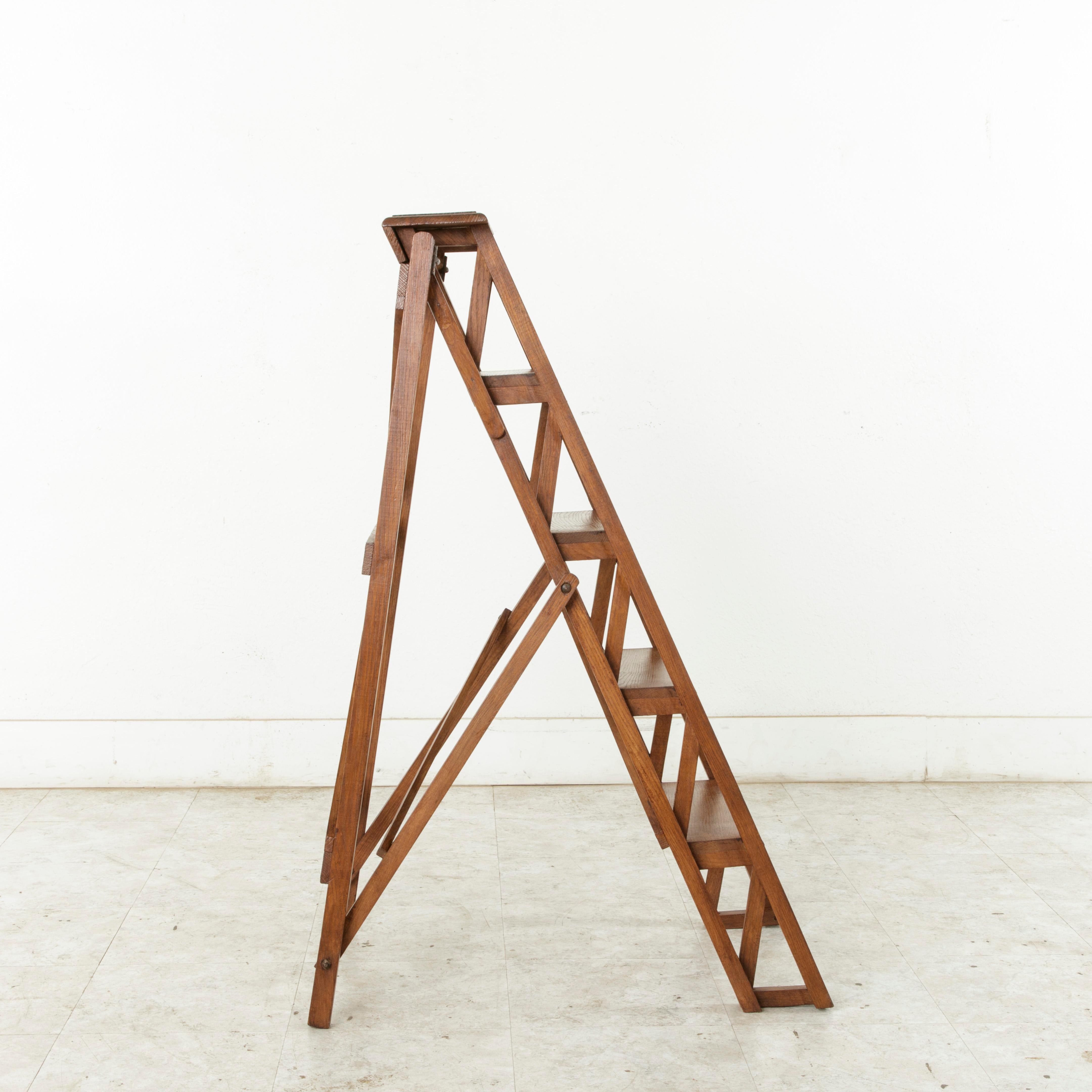 Artisan-Made French Ashwood Library Ladder, circa 1900 at 1stDibs