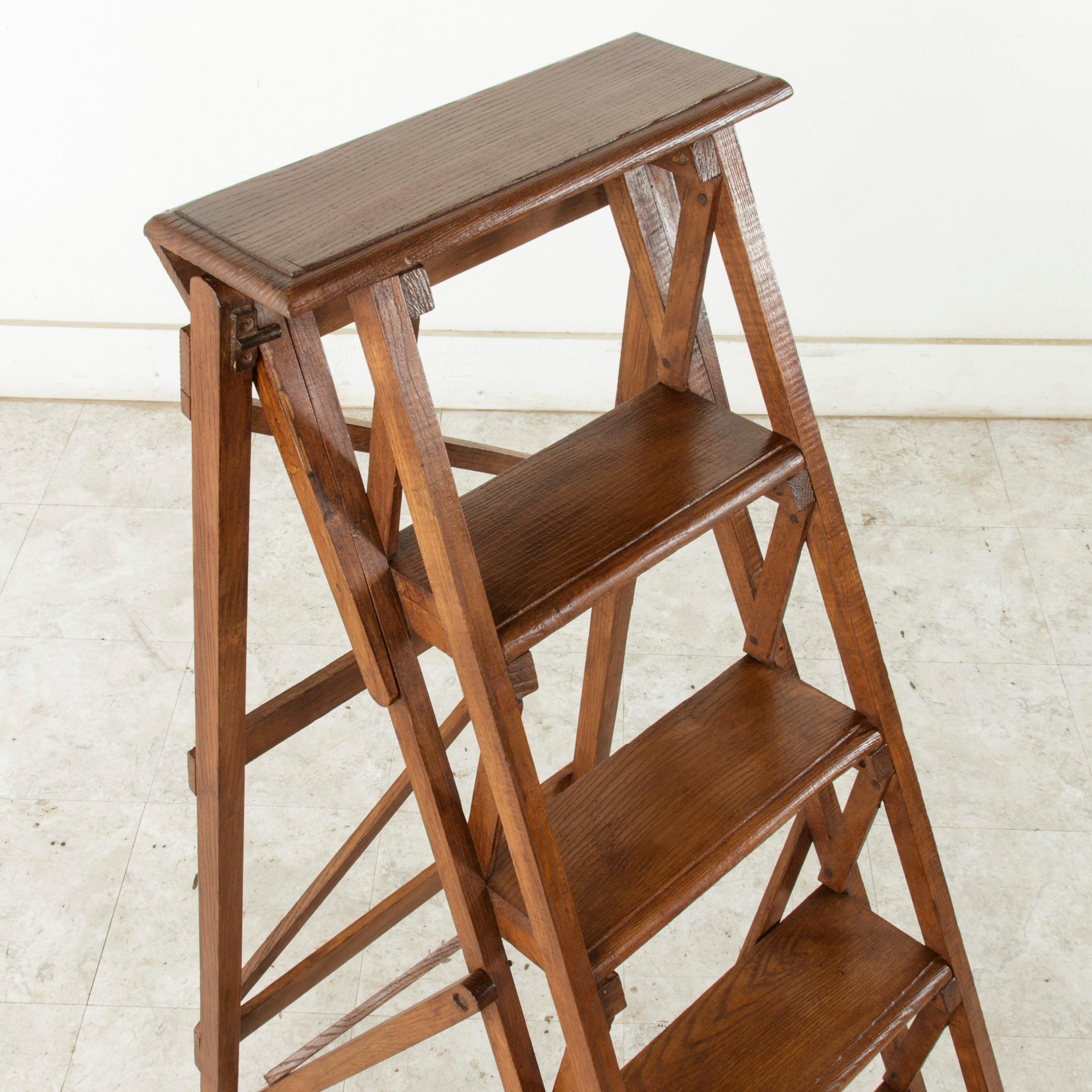 Artisan-Made French Ashwood Library Ladder, circa 1900 at 1stDibs