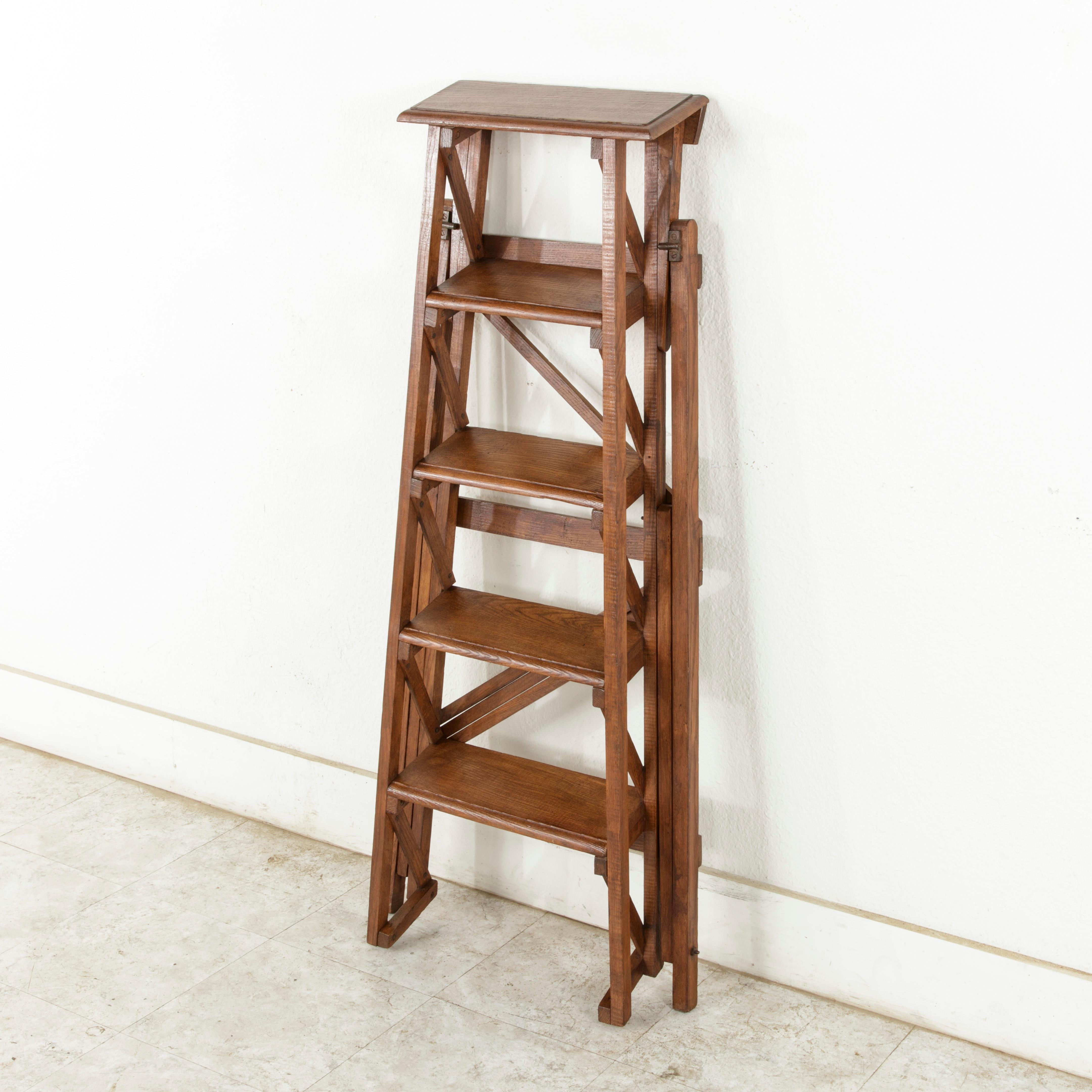 Artisan-Made French Ashwood Library Ladder, circa 1900 at 1stDibs