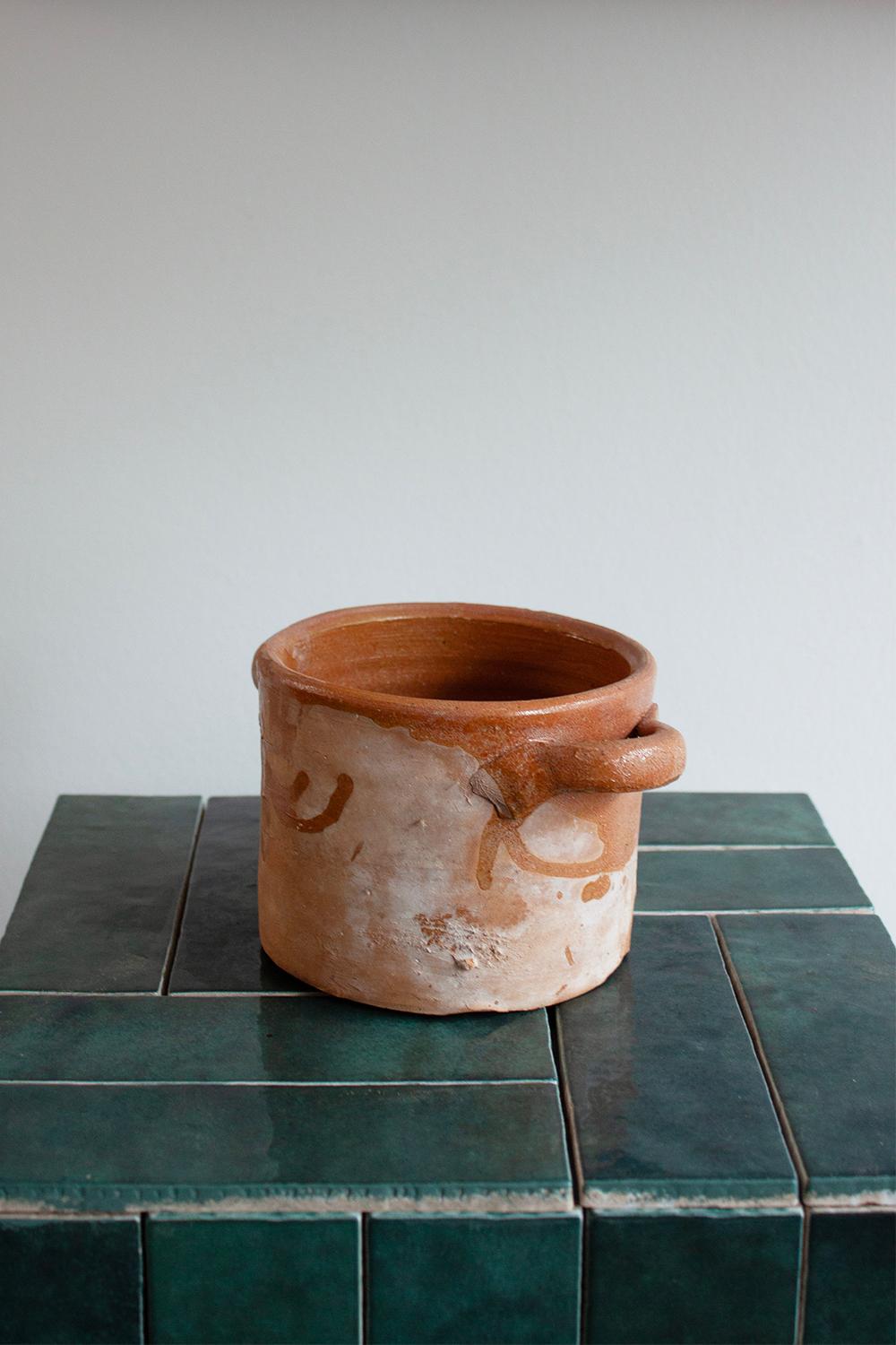 Primitive Artisan Made German Country Style Terracotta brown Glaze Kitchen Pot For Sale