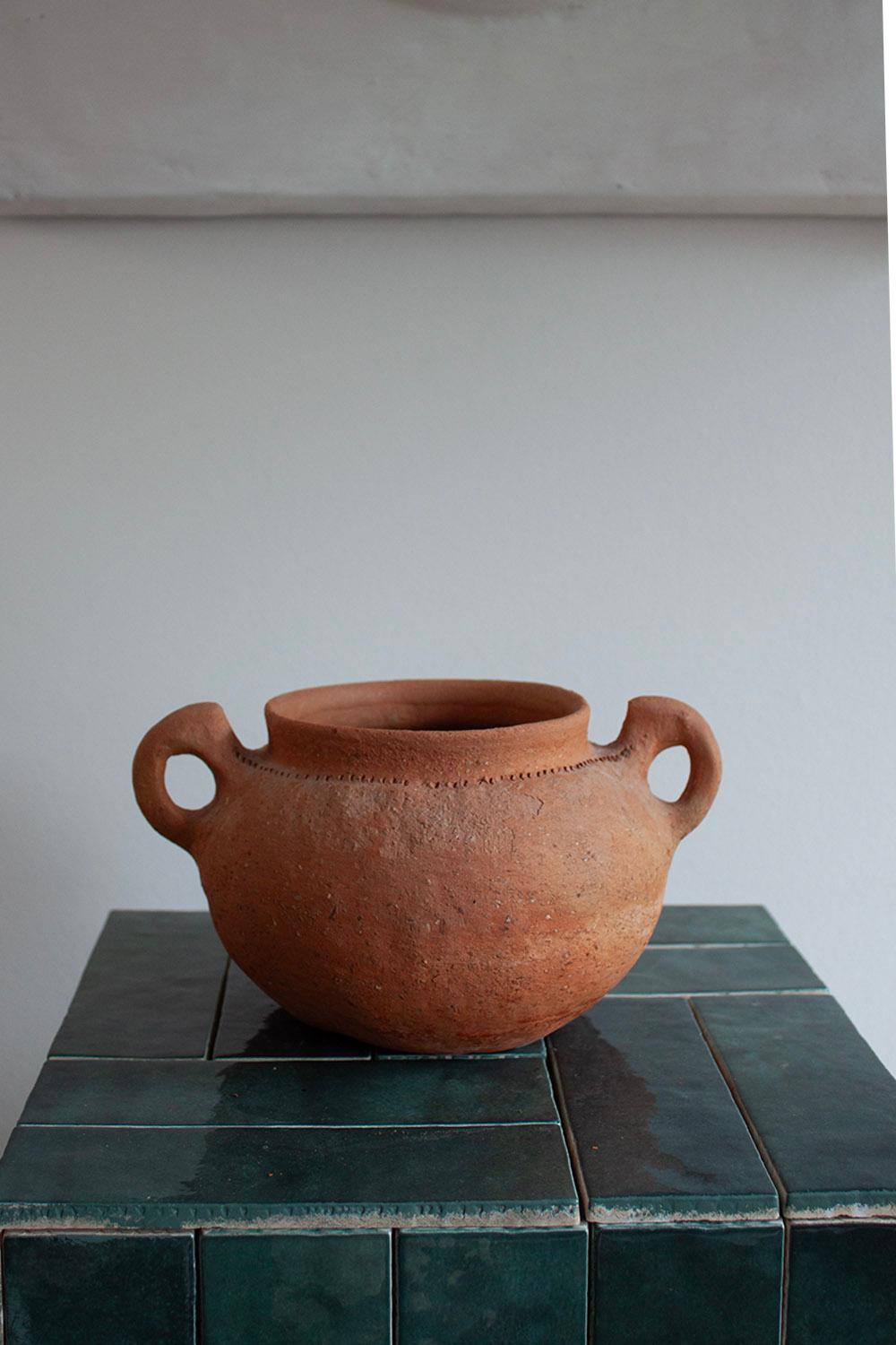 20th Century Artisan Made German Small Terracotta Amphora with Wrap Around Decoration For Sale
