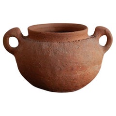 Vintage Artisan Made German Small Terracotta Amphora with Wrap Around Decoration