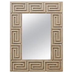 Artisan-Made Greek Key Carved and Painted Wood Rectangular Mirror