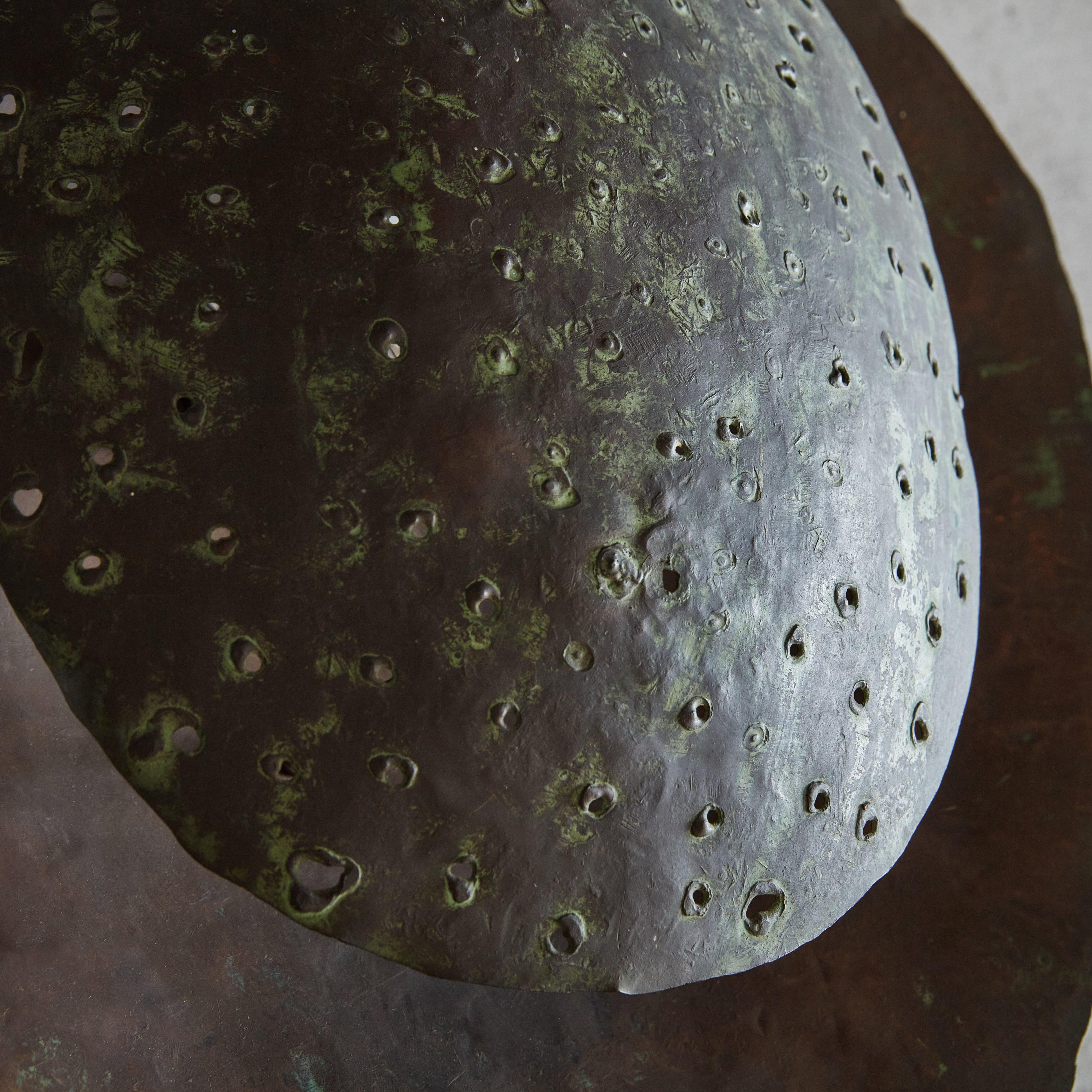 Mid-Century Modern Artisan Made Green Patinated Metal Sconce, France 1950s For Sale