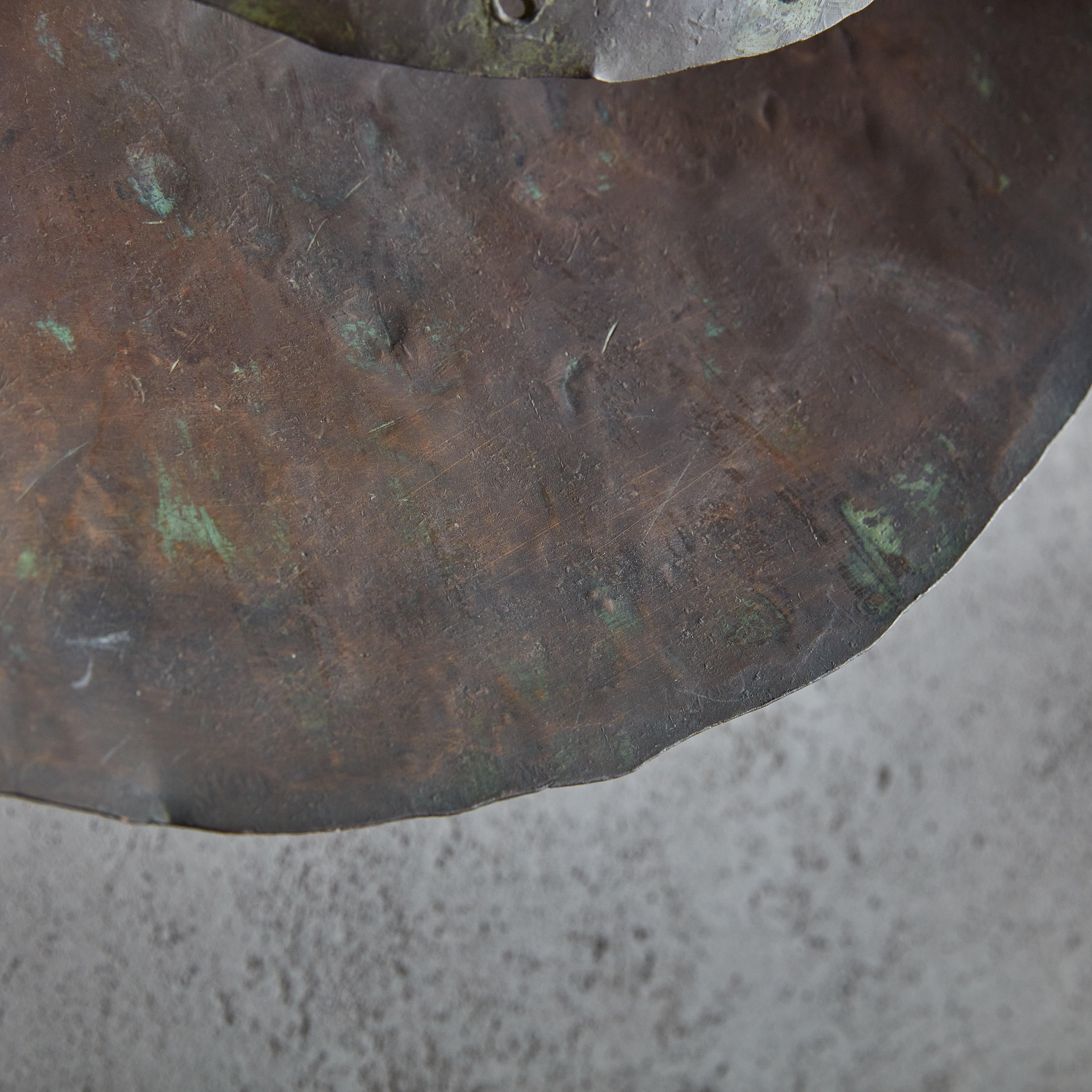French Artisan Made Green Patinated Metal Sconce, France 1950s For Sale