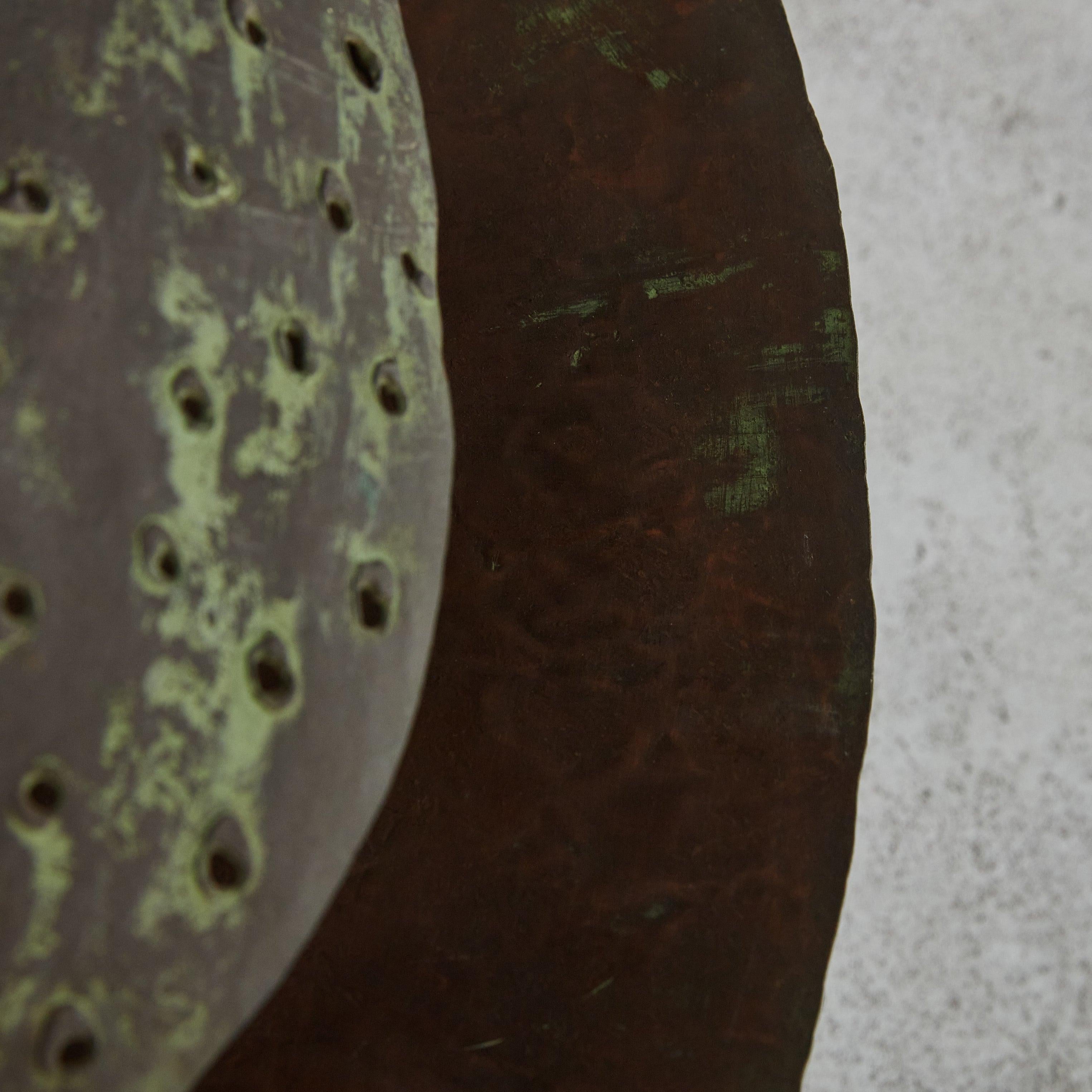 Artisan Made Green Patinated Metal Sconce, France 1950s In Good Condition For Sale In Chicago, IL