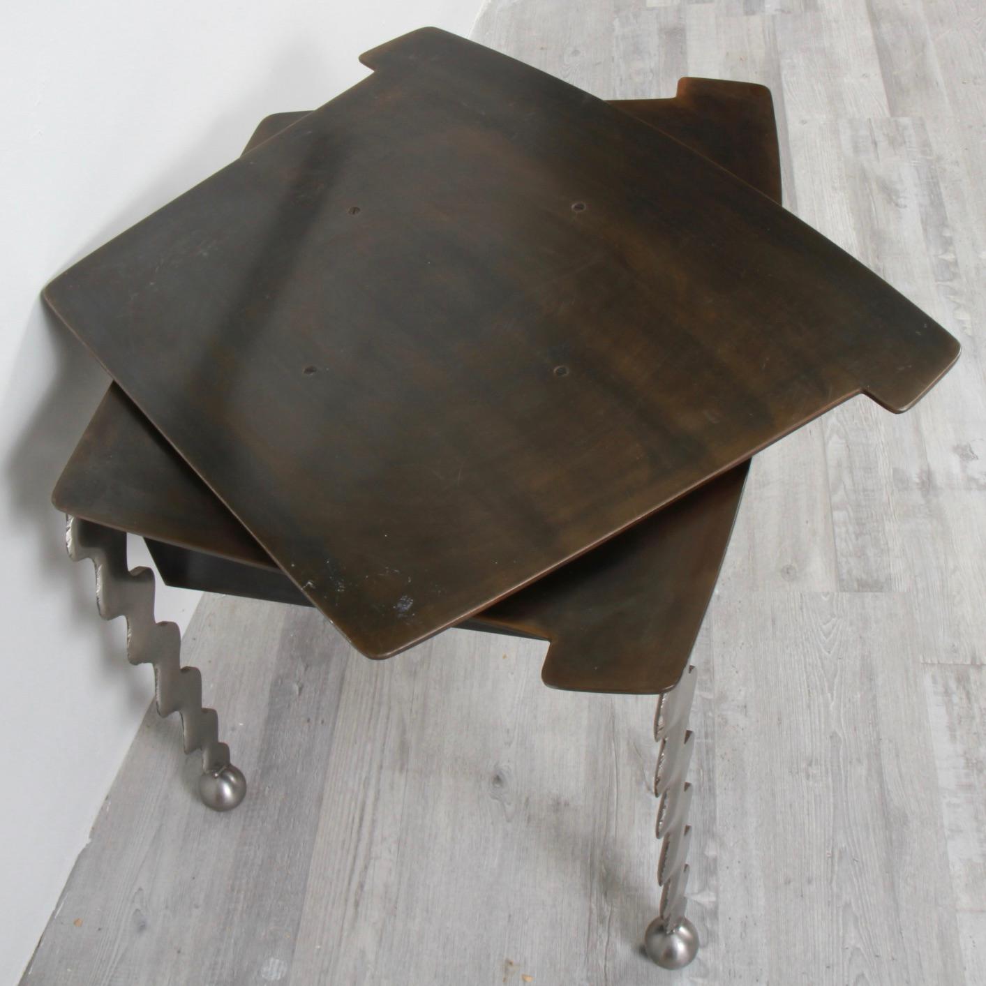 Contemporary Artisan Made Industrial Steel Swivel Top TV Base For Sale