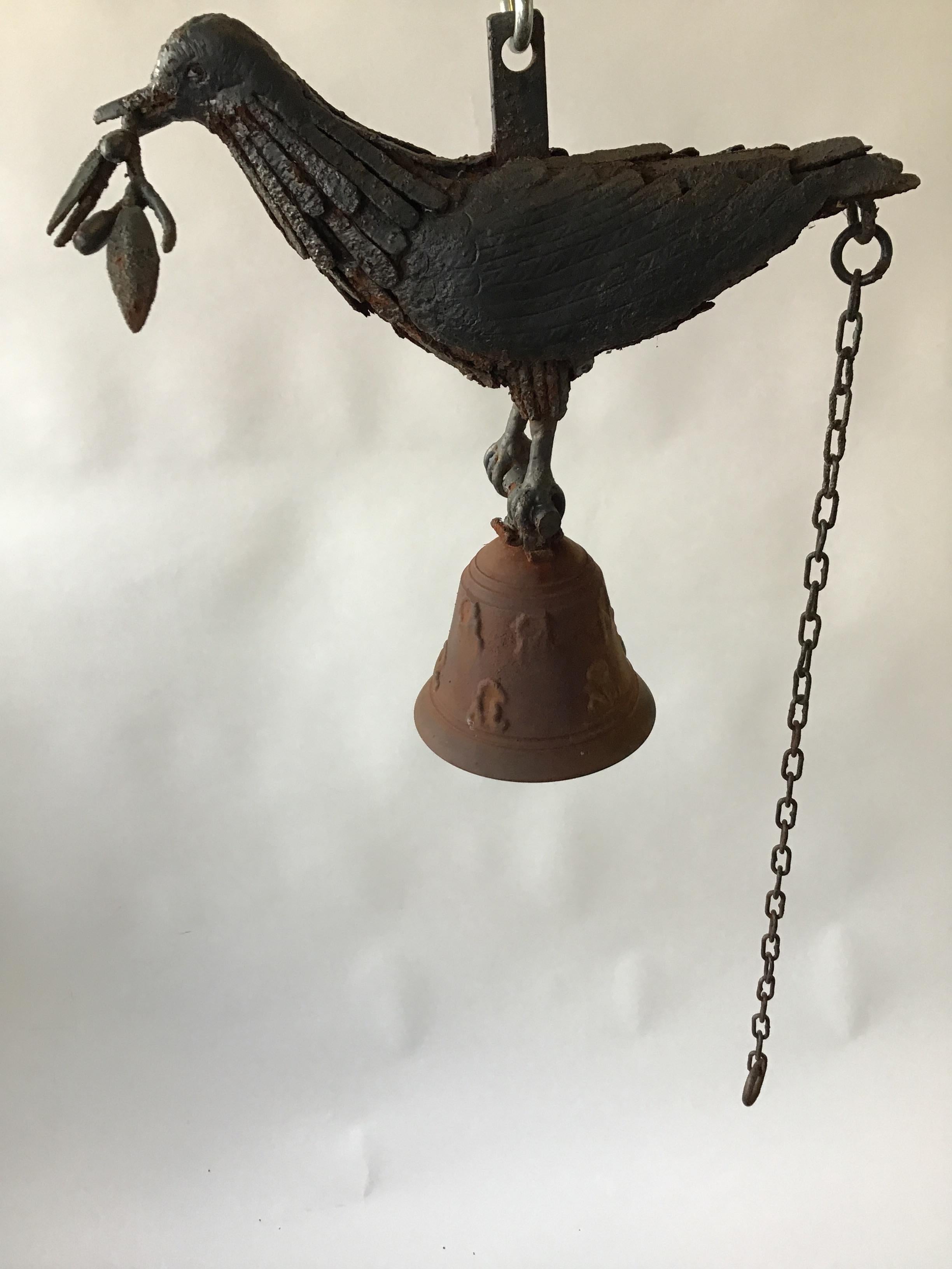 Mid-20th Century Artisan Made Iron Dove Bell