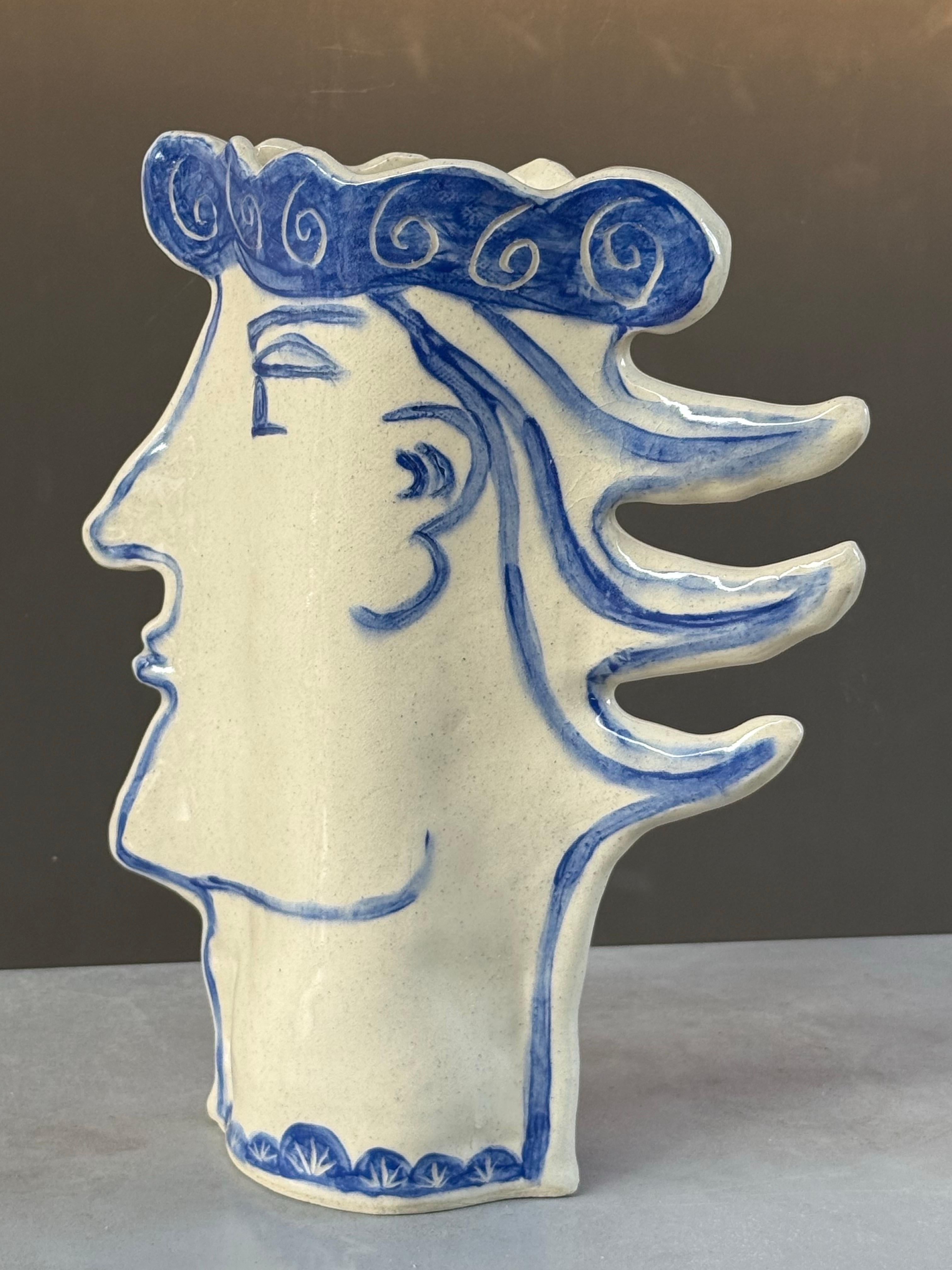 Americano Vaso artigianale con volto maschile in vendita