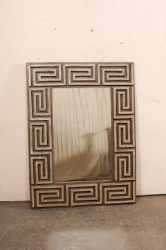 Artisan-Made Mirror w/Thick Greek-Key Motif Wooden Surround , 5+ Ft Tall