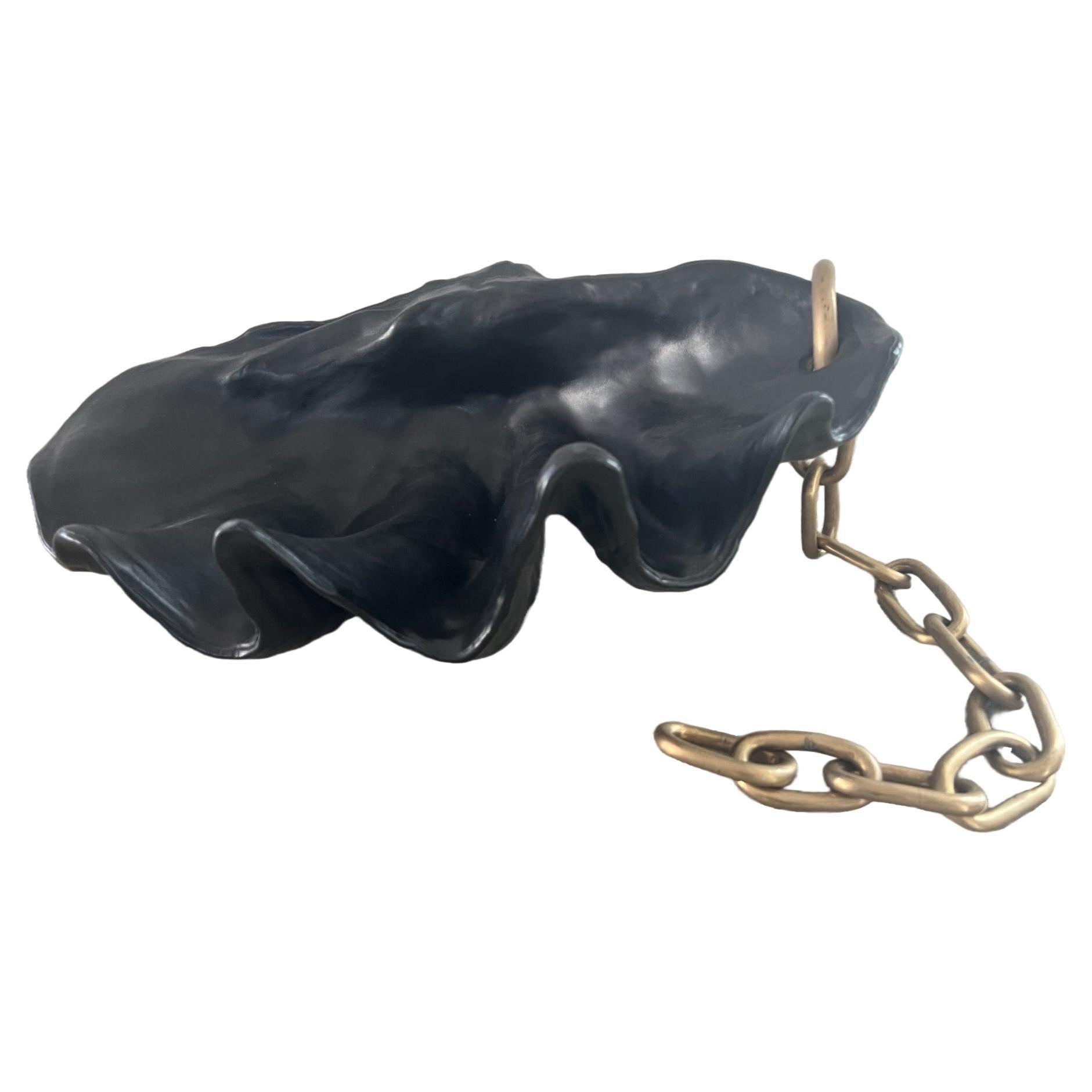 Contemporary Object d’Art / Leather Wrapped Shell with Bronze Handmade Chain