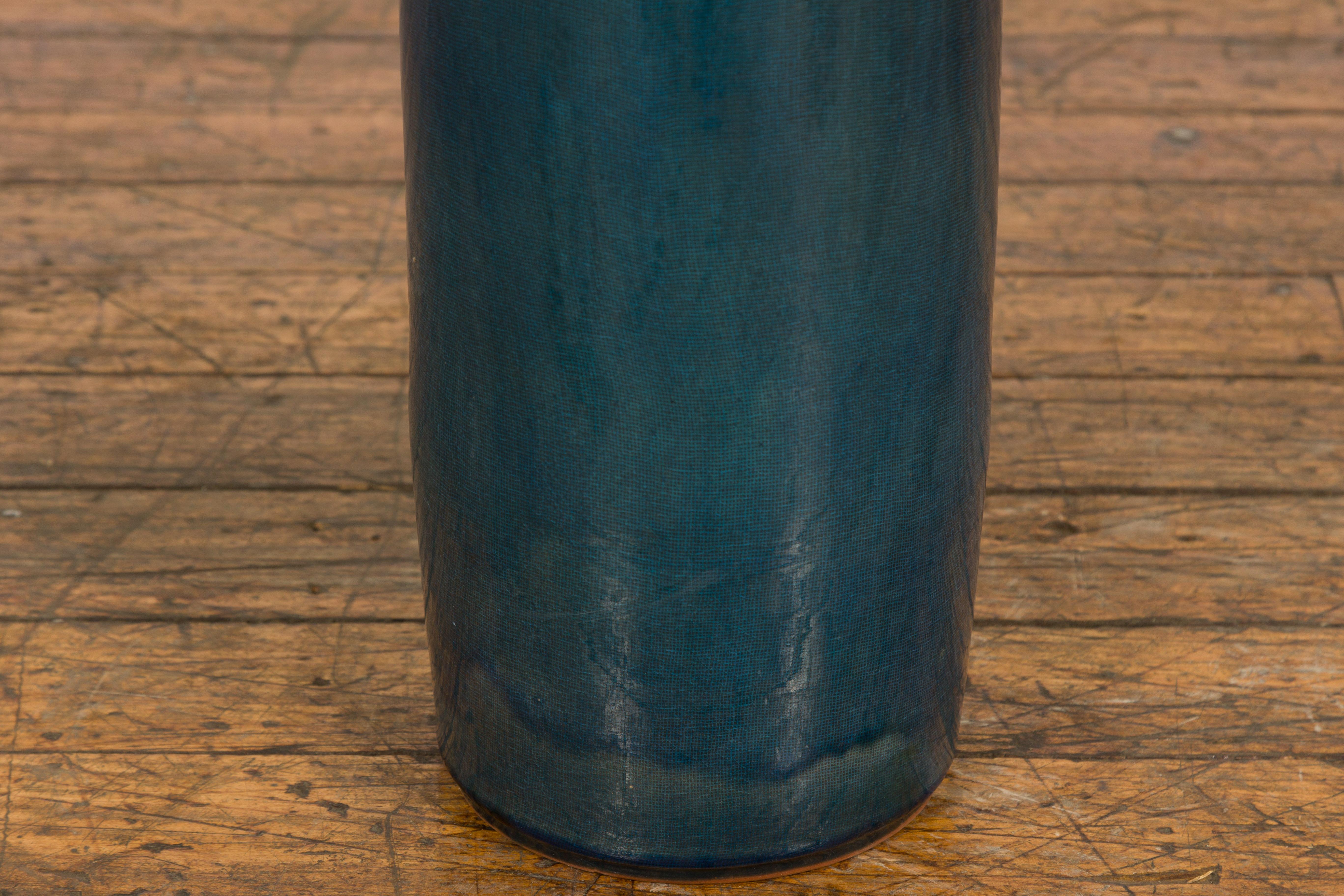 Artisan Made Prem Collection Blue Floor Ceramic Vase with Screen Patterns For Sale 6