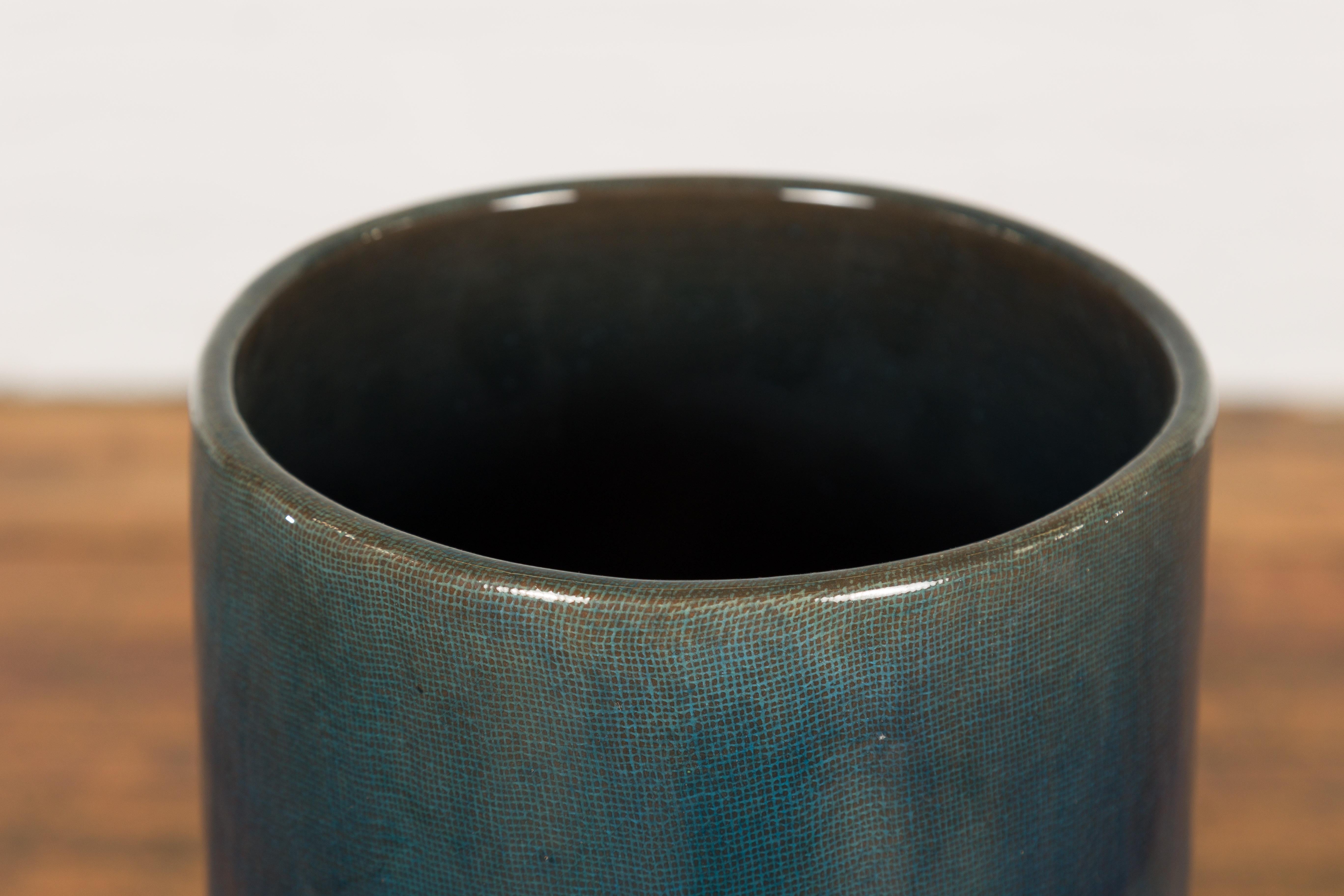 Artisan Made Prem Collection Blue Floor Ceramic Vase with Screen Patterns For Sale 7