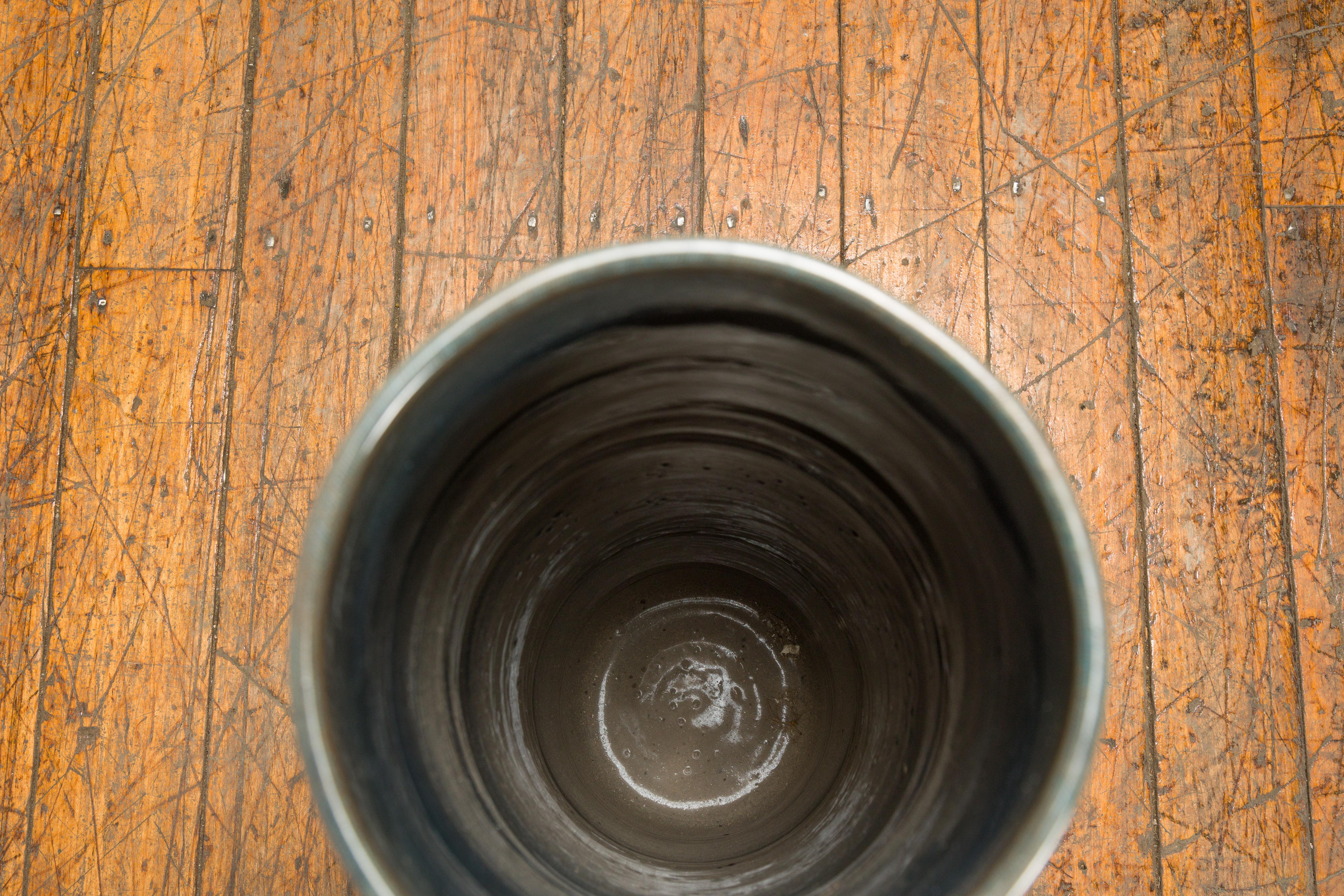 Artisan Made Prem Collection Blue Floor Ceramic Vase with Screen Patterns For Sale 8