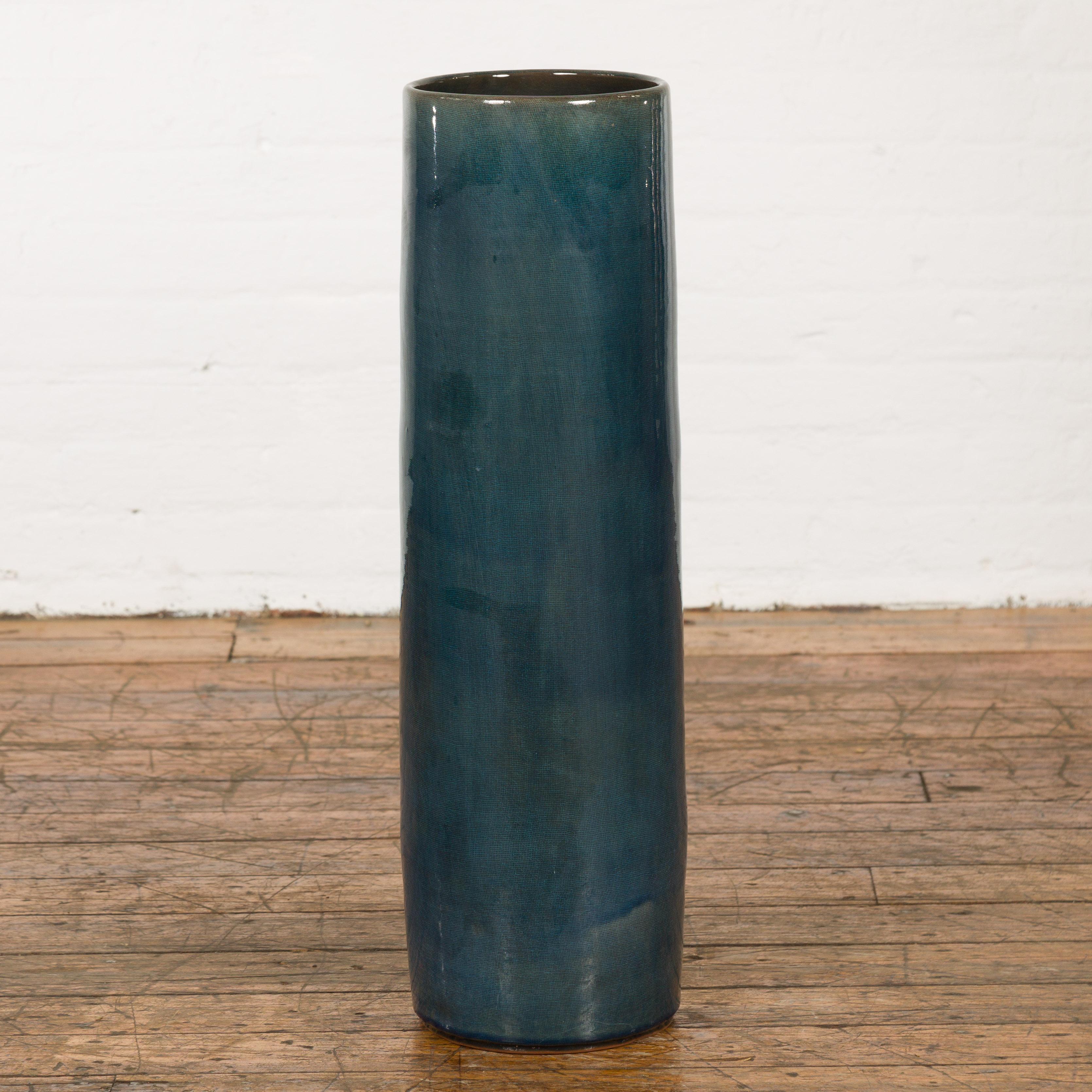 Artisan Made Prem Collection Blue Floor Ceramic Vase with Screen Patterns For Sale 9