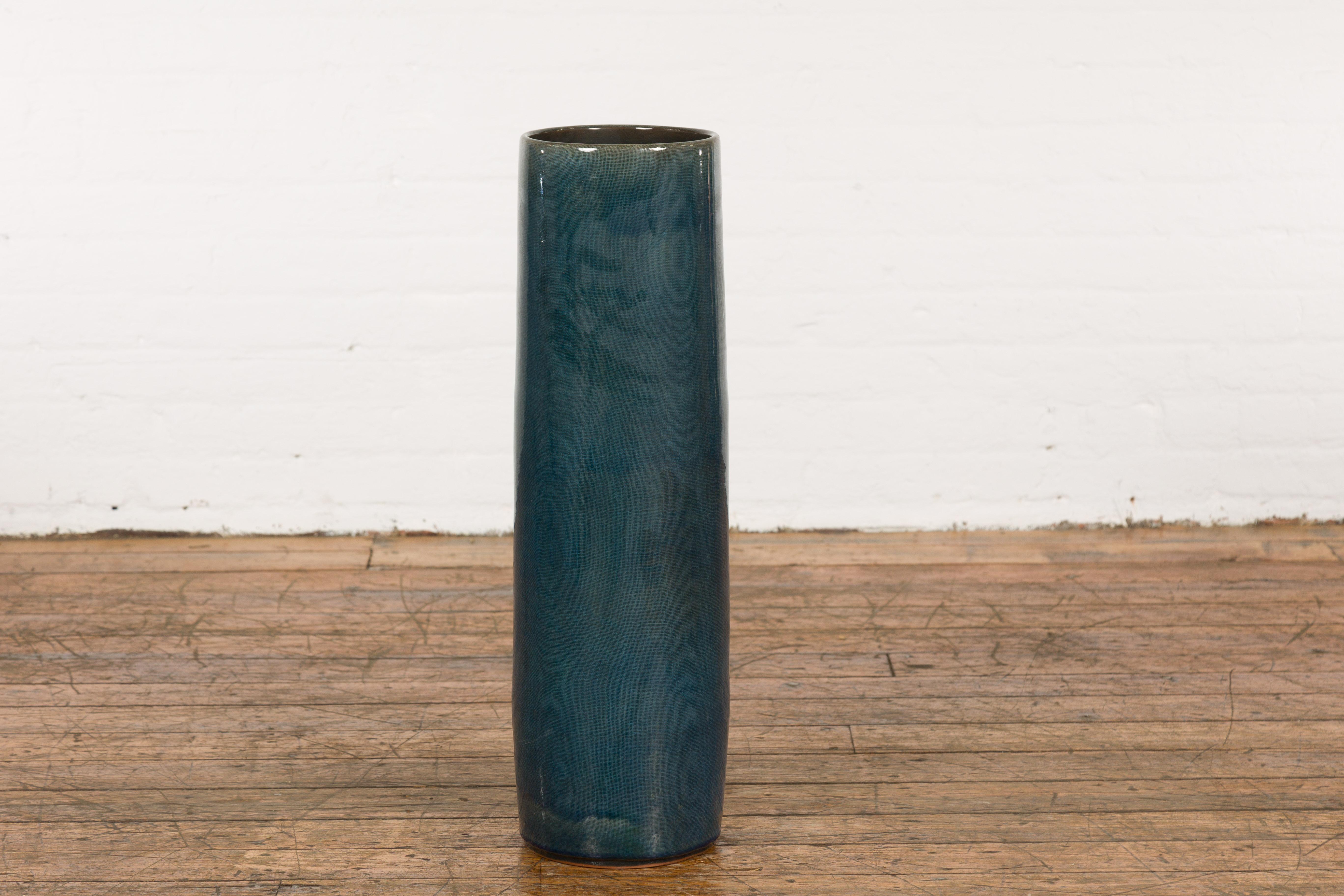 Artisan Made Prem Collection Blue Floor Ceramic Vase with Screen Patterns For Sale 10
