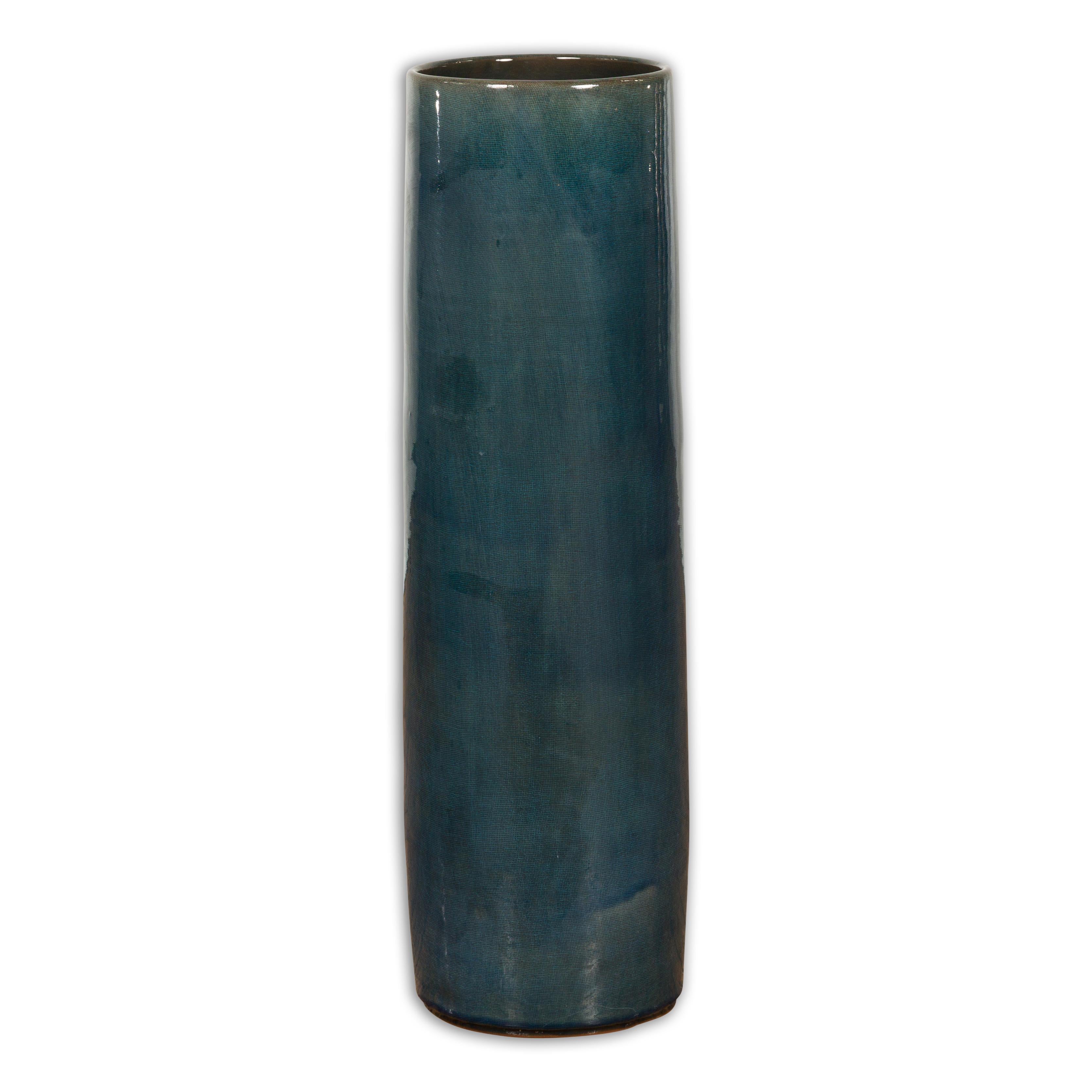Artisan Made Prem Collection Blue Floor Ceramic Vase with Screen Patterns For Sale 13