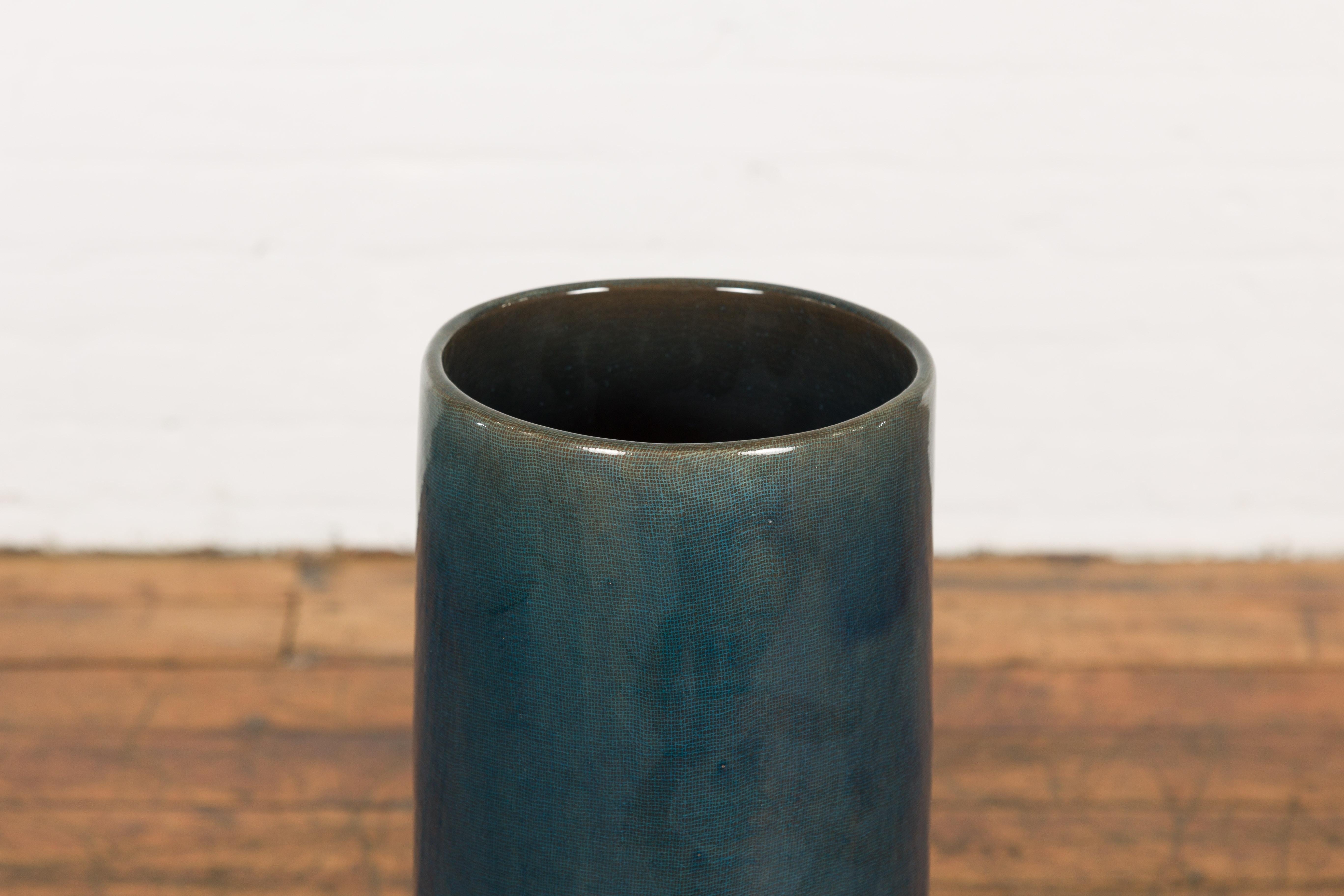 Artisan Made Prem Collection Blue Floor Ceramic Vase with Screen Patterns For Sale 1