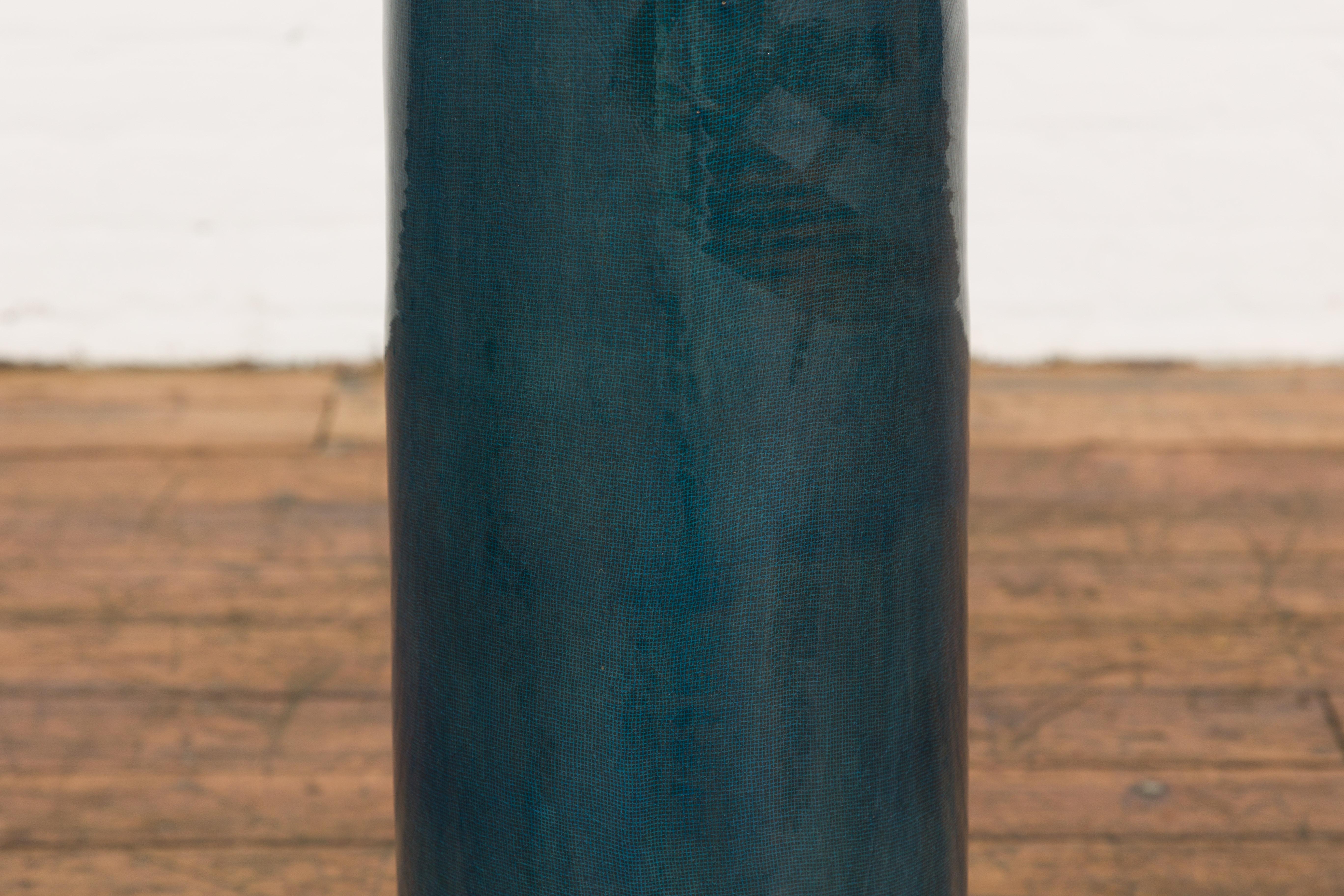 Artisan Made Prem Collection Blue Floor Ceramic Vase with Screen Patterns For Sale 3