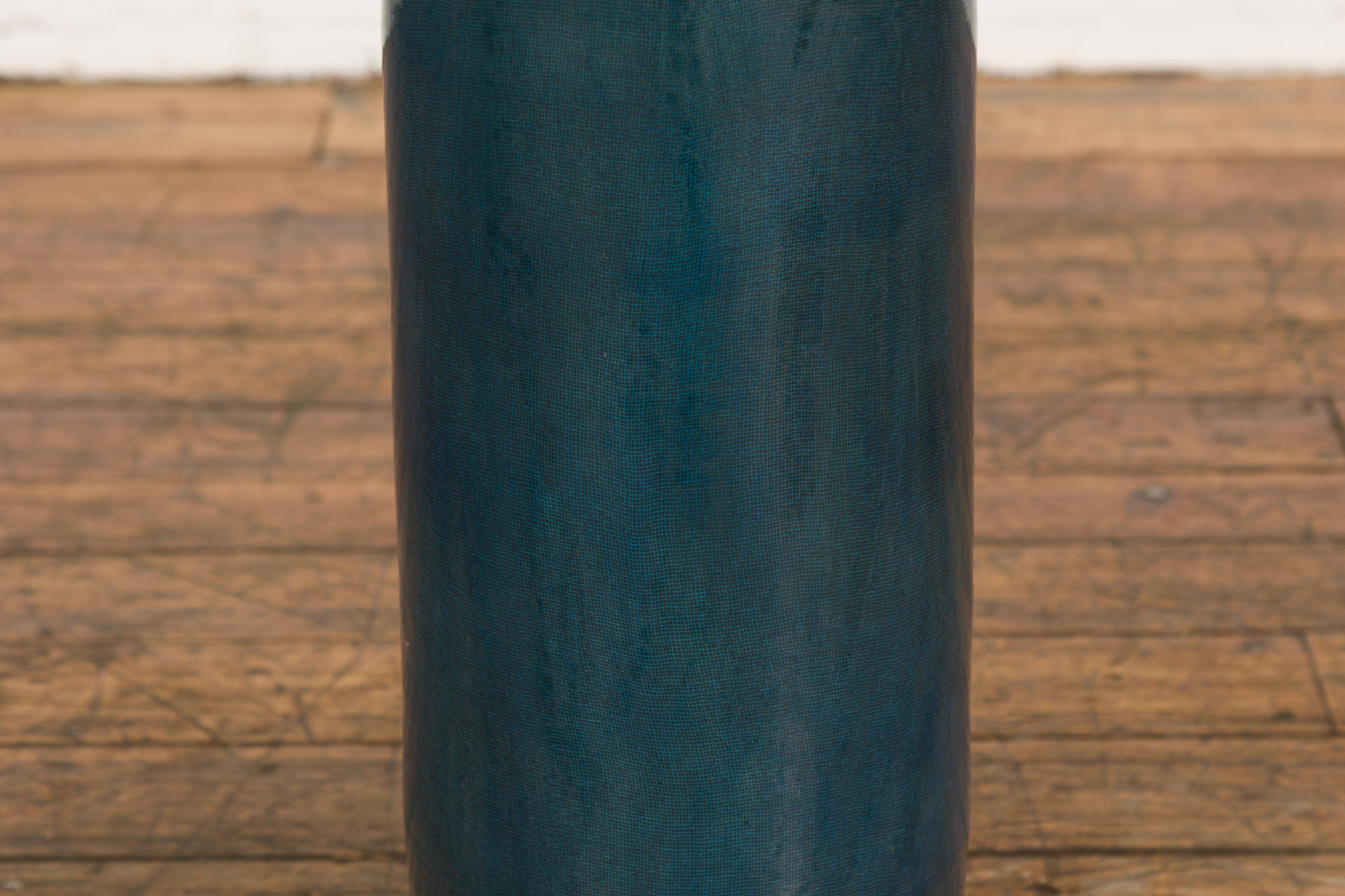 Artisan Made Prem Collection Blue Floor Ceramic Vase with Screen Patterns For Sale 4